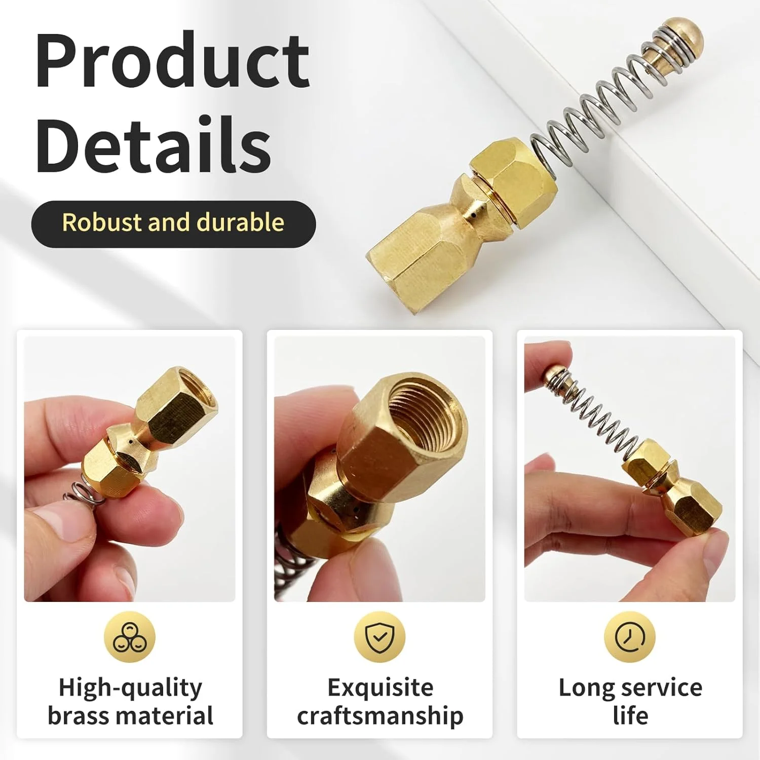 نازل تمیز کننده لوله چرخشی با فنر - لوازم جانبی دستگاه تمیز کننده لوله، نازل مارپیچ G1/8 اینچ برای Kärcher/Nilfisk/Kränzle/WAP، برای تمیز کردن فاضلاب و لوله کشی