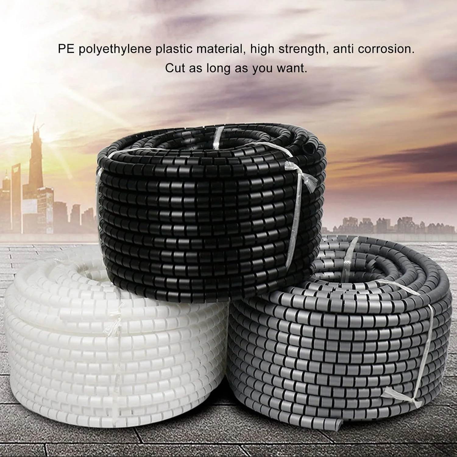 روکش محافظ سیم کابل مارپیچی RvSky، محافظ سیم، غلاف طناب PE، روکش لوله سیم پیچی انعطاف پذیر، مقاوم در برابر سایش، برای خط برق، لوله آب، لوله گرمایش، کابل شبکه (Φ42mm/20m)