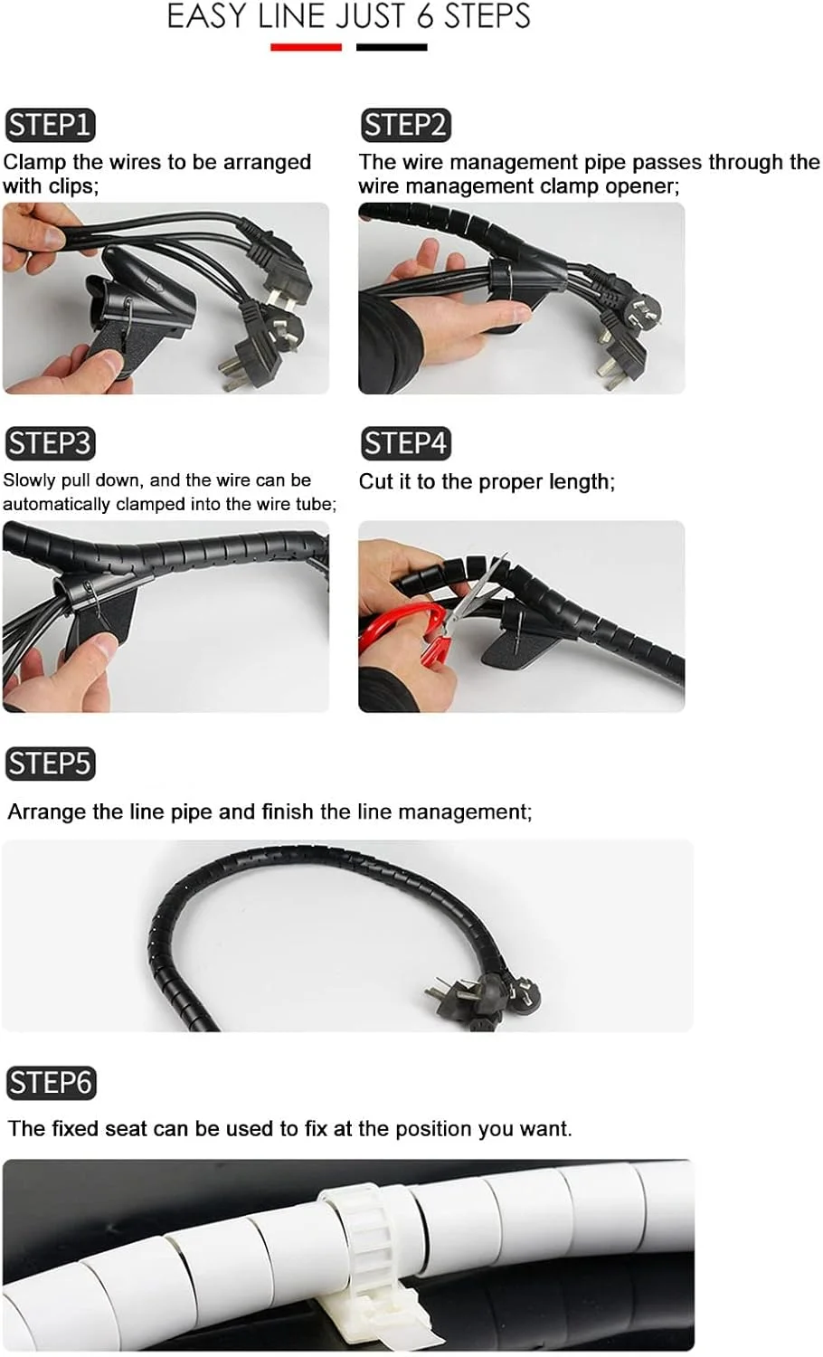 روکش محافظ سیم کابل مارپیچی RvSky، محافظ سیم، غلاف طناب PE، روکش لوله سیم پیچی انعطاف پذیر، مقاوم در برابر سایش، برای خط برق، لوله آب، لوله گرمایش، کابل شبکه (Φ42mm/20m)