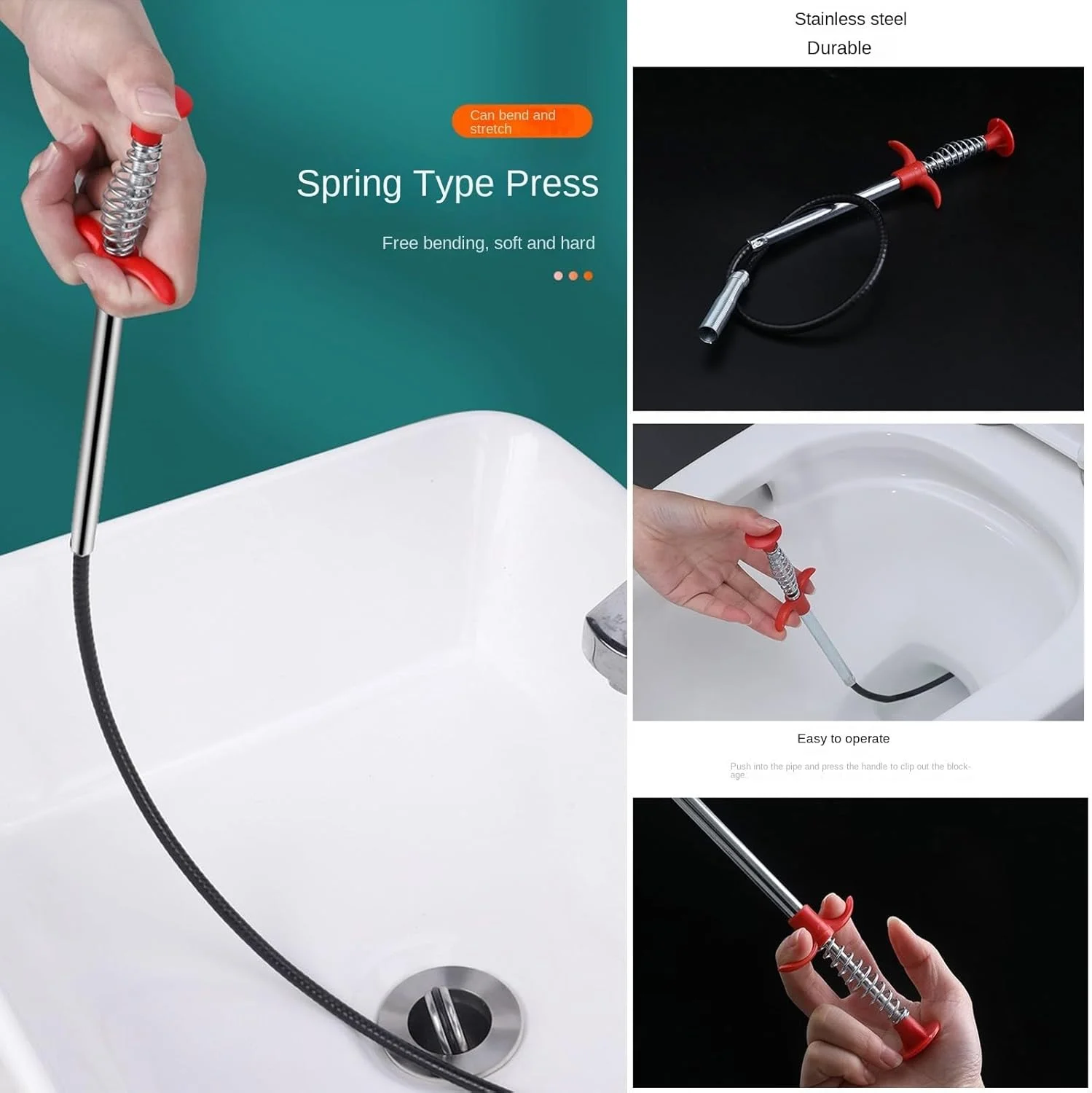 ابزار فنری تمیز کننده لوله و فاضلاب به همراه برس لوله شوی بلند - 3 تکه