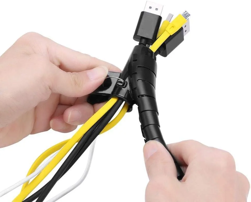 محافظ سیم و کابل فنری Skeido، سازمان دهنده و جمع کننده کابل، لوله محافظ سیم انعطاف پذیر، طول 1.5 متر، قطر 28 میلی متر، مشکی