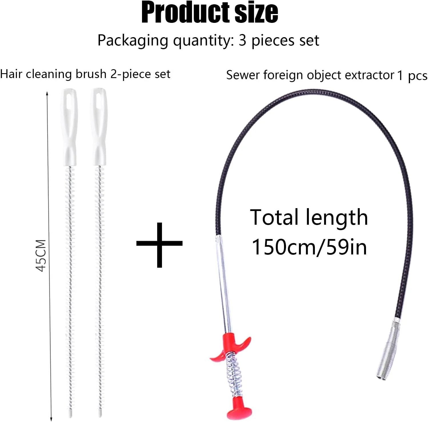 ابزار فنری تمیز کننده لوله و فاضلاب به همراه برس لوله شوی بلند - 3 تکه