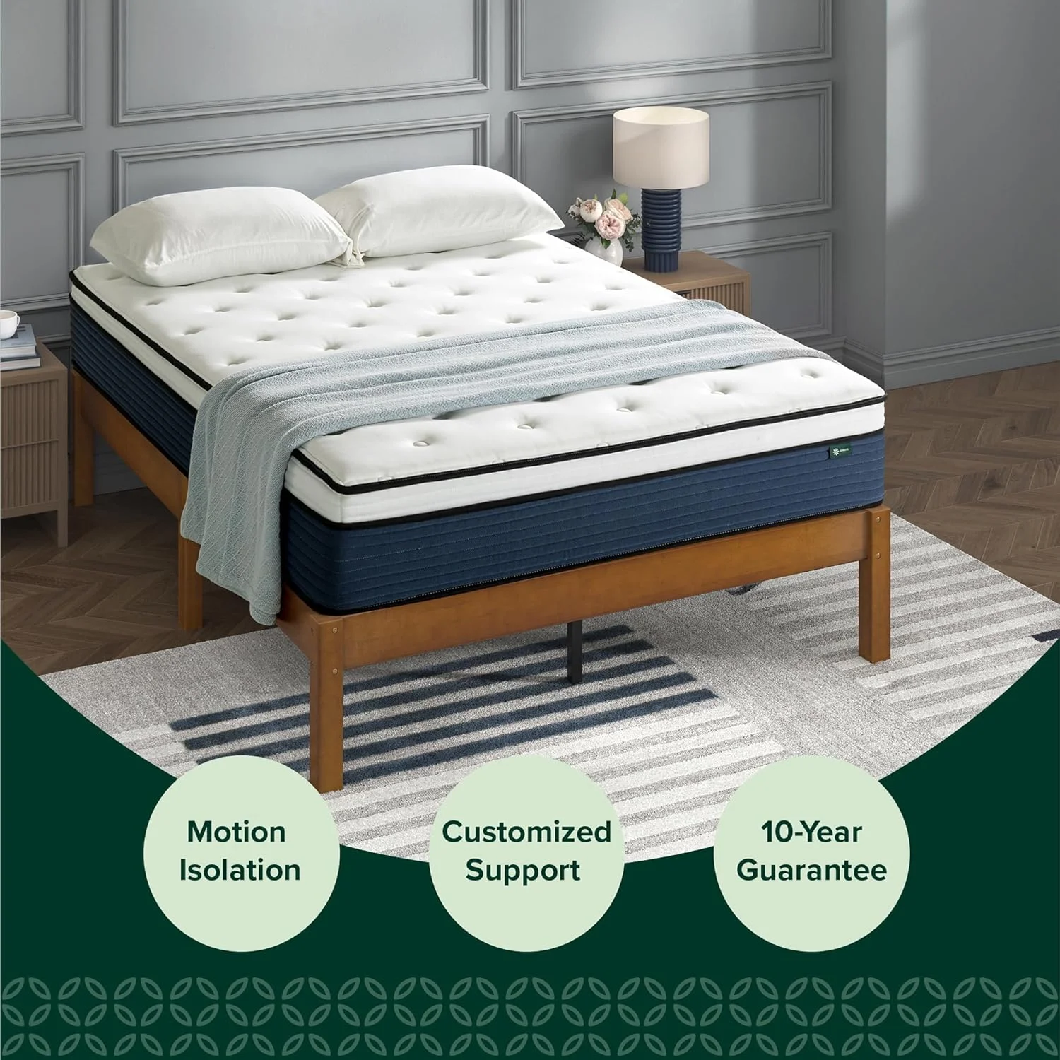 تشک هیبریدی خنک کننده و راحت زینوس، سایز کویین، بدون فایبرگلاس، عایق حرکت، فوم و پارچه ایمن و تایید شده، (203.2Lx152.4Wx30.5H) سانتی متر تشک هیبریدی خنک کننده و راحت زینوس، سایز کویین، بدون فایبرگلاس، عایق حرکت، فوم و پارچه ایمن و تایید شده، (203.2Lx152.4Wx30.5H) سانتی متر