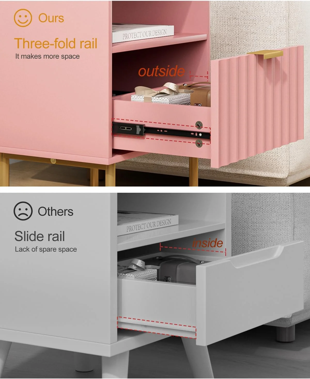 پاتختی، میز کنار تختی با قاب طلایی، پاتختی صورتی، مبلمان کنار تخت، میز عسلی مدرن با کشو و قفسه برای اتاق خواب، اتاق نشیمن (صورتی - 25.28 اینچ ارتفاع) پاتختی، میز کنار تختی با قاب طلایی، پاتختی صورتی، مبلمان کنار تخت، میز عسلی مدرن با کشو و قفسه برای اتاق خواب، اتاق نشیمن (صورتی - 25.28 اینچ ارتفاع)