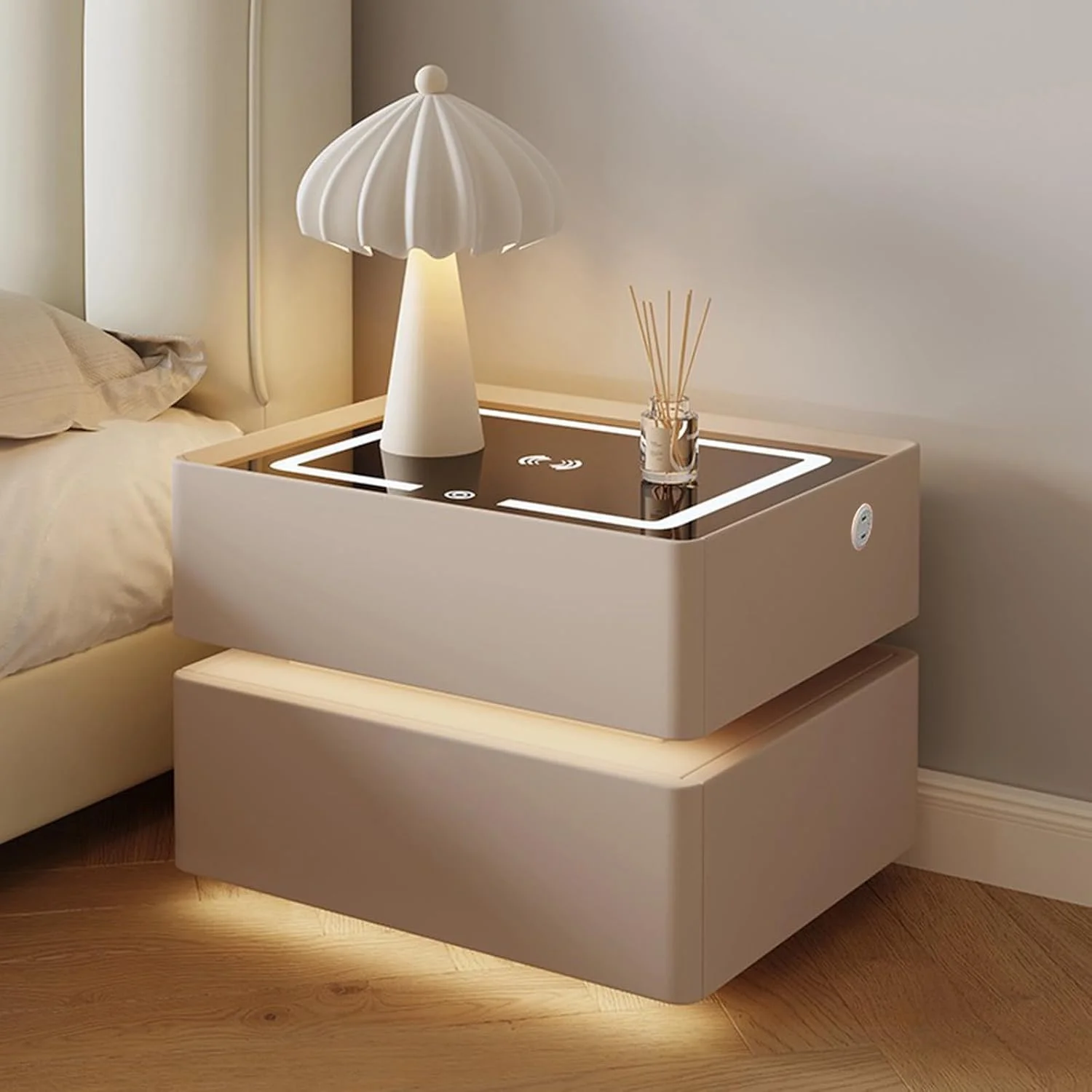میز کنار تختی، میز کنار تختی هوشمند، میزهای کنار تخت، دارای دو کشو برای نگهداری، میز انتهایی هوشمند با نور 3 رنگ برای اتاق خواب، اتاق نشیمن میز کنار تختی، میز کنار تختی هوشمند، میزهای کنار تخت، دارای دو کشو برای نگهداری، میز انتهایی هوشمند با نور 3 رنگ برای اتاق خواب، اتاق نشیمن