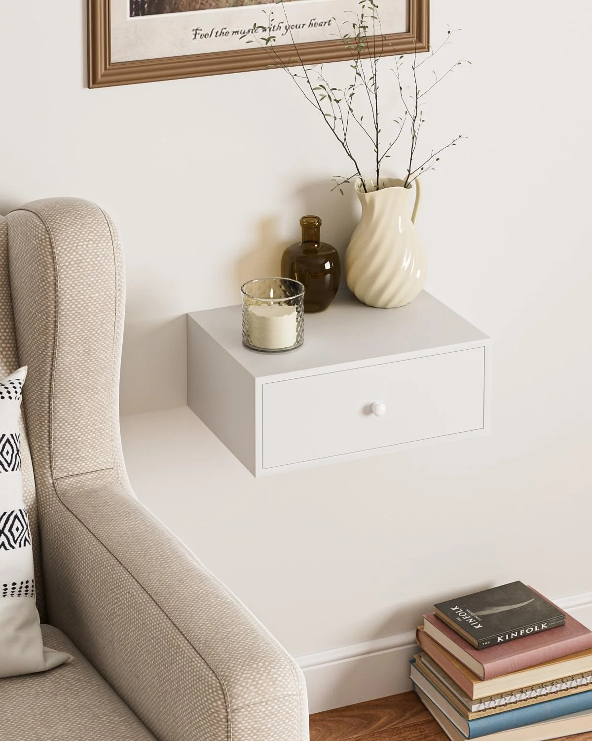 میز کنار تختی شناور، میزهای کنار تختی شناور با کشو، کابینت دیواری تخت برای اتاق خواب، اتاق نشیمن (سفید) میز کنار تختی شناور، میزهای کنار تختی شناور با کشو، کابینت دیواری تخت برای اتاق خواب، اتاق نشیمن (سفید)