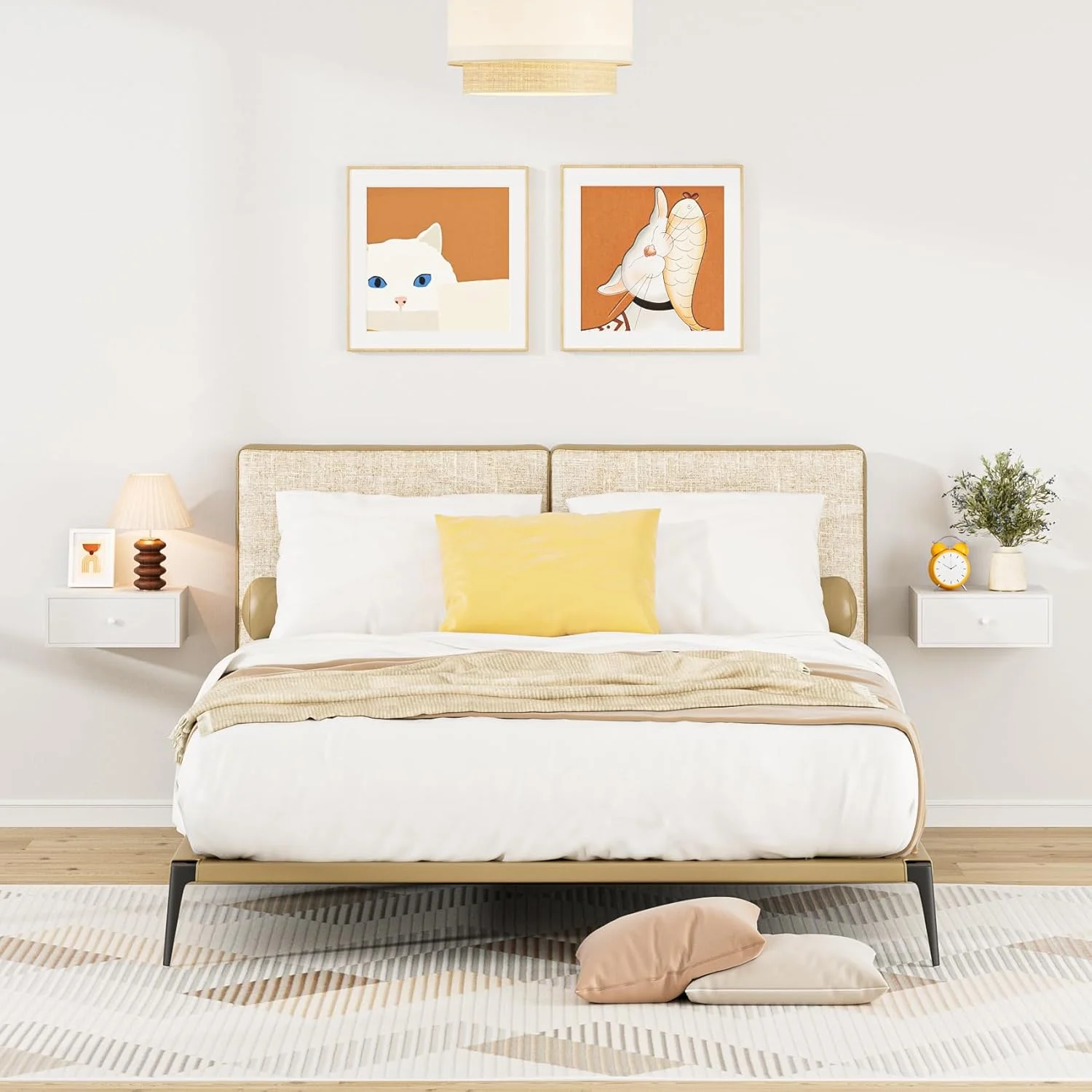 میز کنار تختی شناور، میزهای کنار تختی شناور با کشو، کابینت دیواری تخت برای اتاق خواب، اتاق نشیمن (سفید) میز کنار تختی شناور، میزهای کنار تختی شناور با کشو، کابینت دیواری تخت برای اتاق خواب، اتاق نشیمن (سفید)