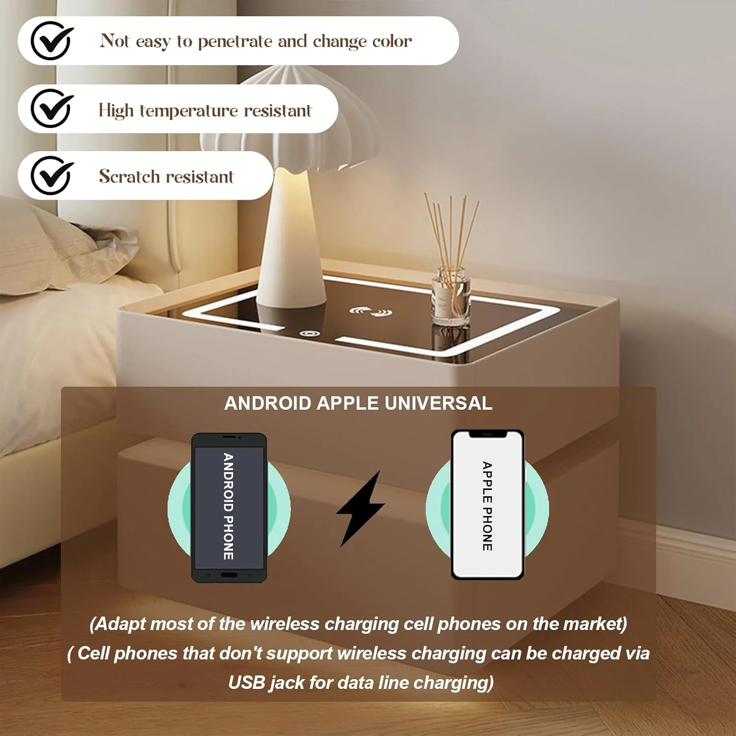 میز کنار تختی، میز کنار تختی هوشمند، میزهای کنار تخت، دارای دو کشو برای نگهداری، میز انتهایی هوشمند با نور 3 رنگ برای اتاق خواب، اتاق نشیمن میز کنار تختی، میز کنار تختی هوشمند، میزهای کنار تخت، دارای دو کشو برای نگهداری، میز انتهایی هوشمند با نور 3 رنگ برای اتاق خواب، اتاق نشیمن