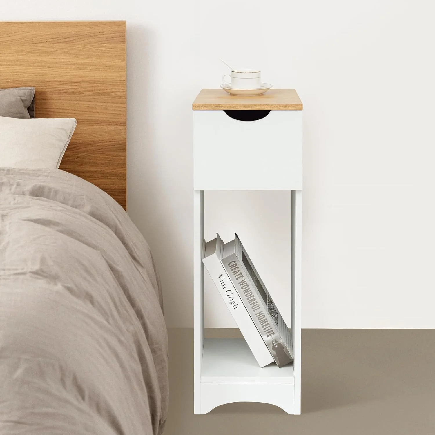 میز کنار تختی سفید با کشو برای اتاق خواب و اتاق کودک، میز کنار تختی برای تخت فنری، میز تلفن کنار مبل، ابعاد: 20 x 35 x 60 سانتی متر، C میز کنار تختی سفید با کشو برای اتاق خواب و اتاق کودک، میز کنار تختی برای تخت فنری، میز تلفن کنار مبل، ابعاد: 20 x 35 x 60 سانتی متر، C