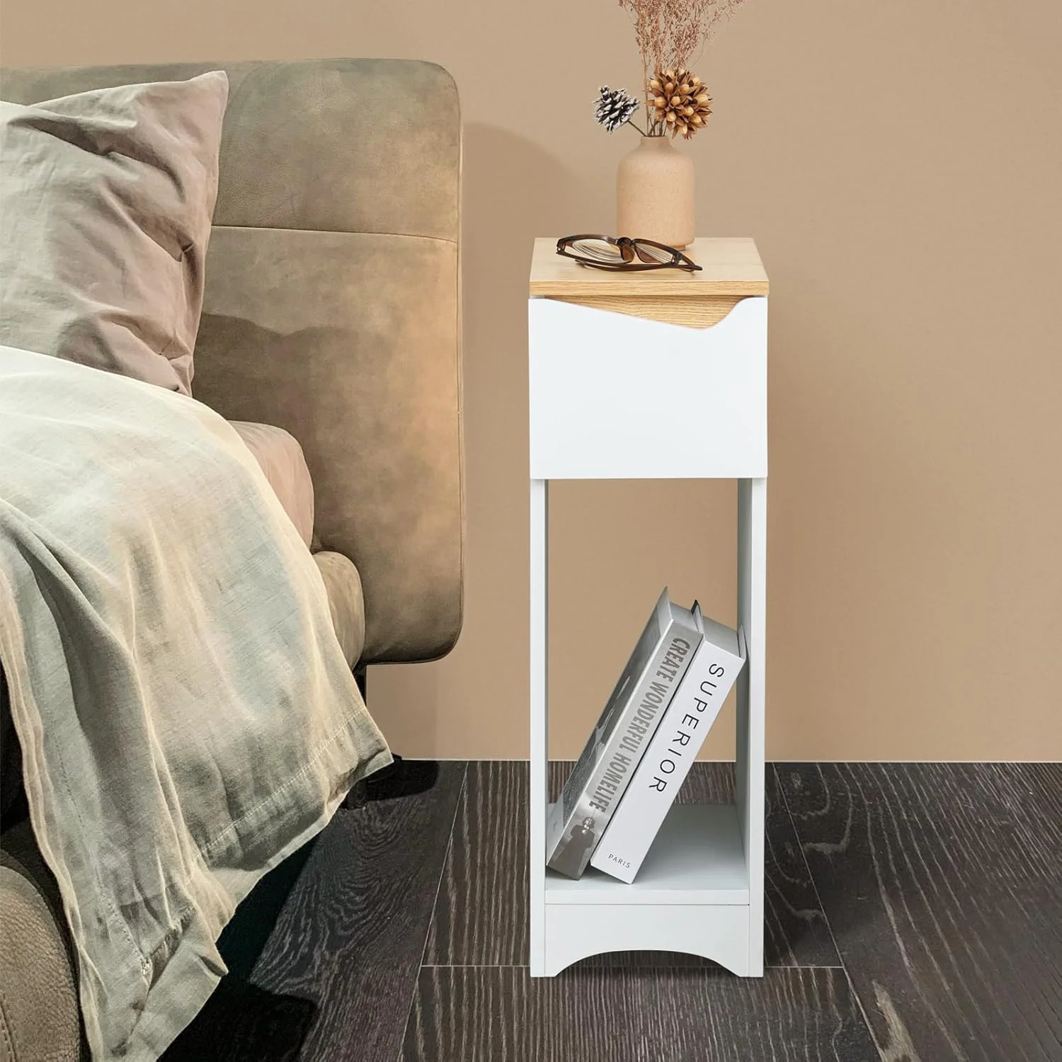 میز کنار تختی سفید، مناسب اتاق خواب و اتاق کودک، میز تلفن، ابعاد: 20x35x60 سانتی متر میز کنار تختی سفید، مناسب اتاق خواب و اتاق کودک، میز تلفن، ابعاد: 20x35x60 سانتی متر