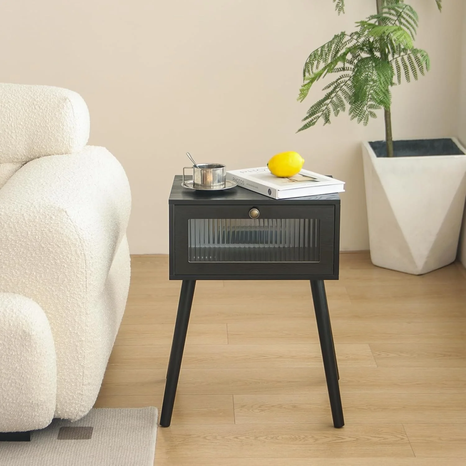 میز پاتختی کوچک AWASEN با کشو، میز کنار تختی مدرن مشکی با فضای ذخیره سازی، میز کناری اتاق خواب با فضای ذخیره سازی و پایه های چوبی محکم برای اتاق نشیمن و فضای کوچک (مشکی)