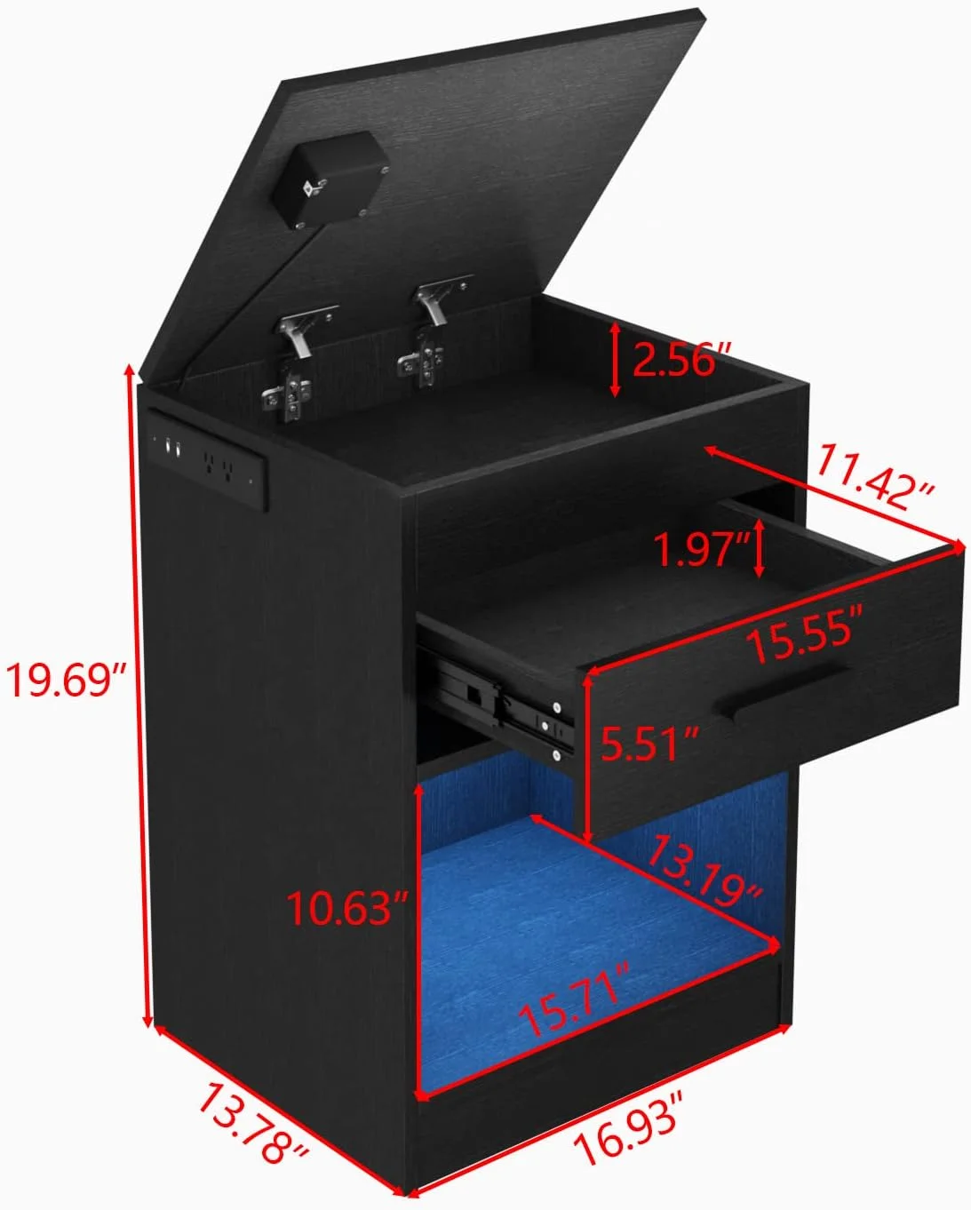 پاتختی Auromie با ایستگاه شارژ و چراغ های LED، مبلمان مخفی شونده با قفل RFID و پریزهای برق، میز کنار تختی با محفظه پنهان برای نگهداری اشیاء قیمتی