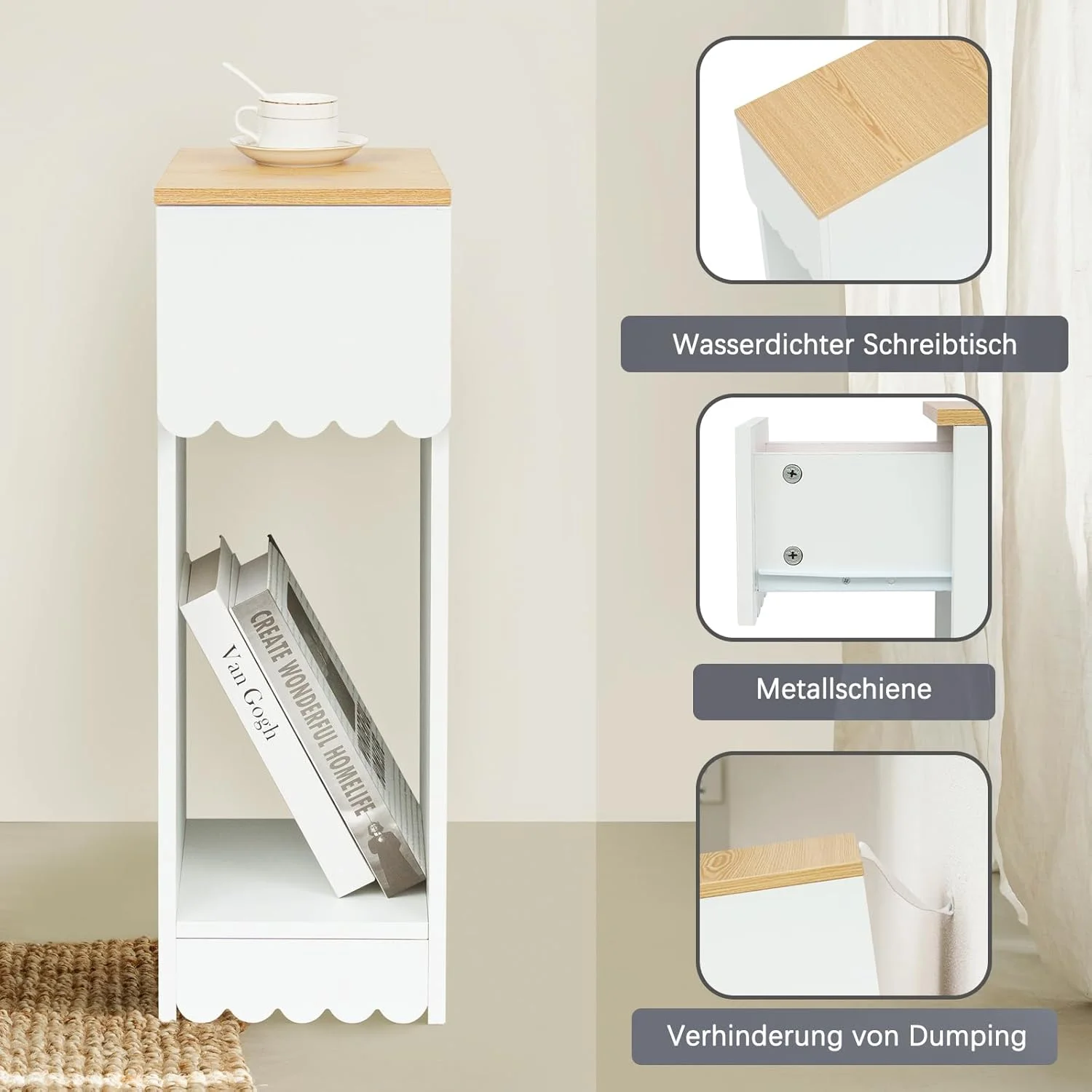 میز کنار تختی سفید Awhtixbo با کشو، مناسب اتاق خواب و اتاق کودک، میز جانبی برای تخت، میز تلفن، ابعاد: 20 x 35 x 60 سانتی متر، D میز کنار تختی سفید Awhtixbo با کشو، مناسب اتاق خواب و اتاق کودک، میز جانبی برای تخت، میز تلفن، ابعاد: 20 x 35 x 60 سانتی متر، D