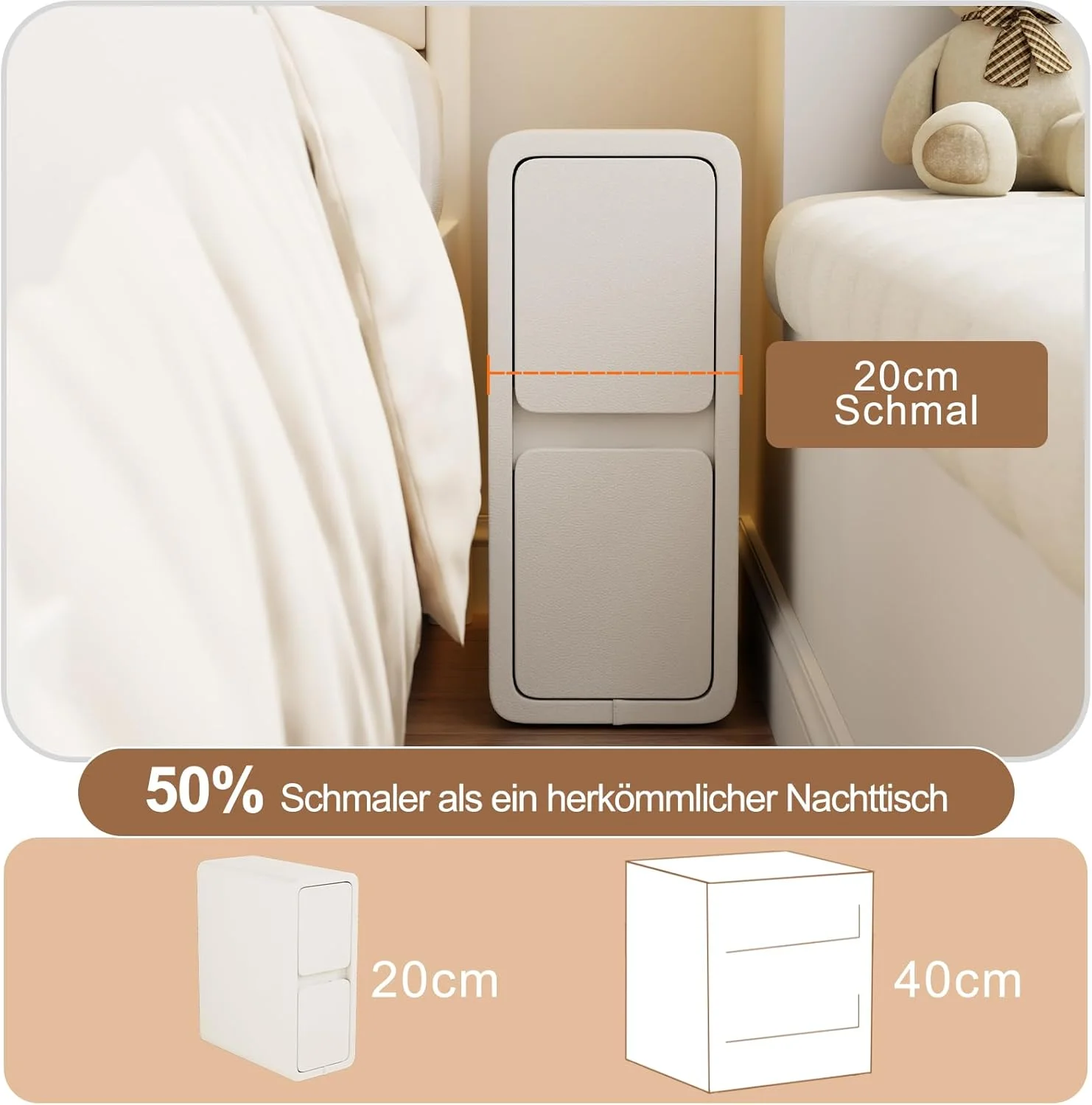 میز پاتختی کوچک AQIMUELE، کابینت باریک کنار تختی با کشو، میز پاتختی باریک از پیش مونتاژ شده با سطح چرمی برای اتاق خواب، 20 سانتی متر (سفید) میز پاتختی کوچک AQIMUELE، کابینت باریک کنار تختی با کشو، میز پاتختی باریک از پیش مونتاژ شده با سطح چرمی برای اتاق خواب، 20 سانتی متر (سفید)