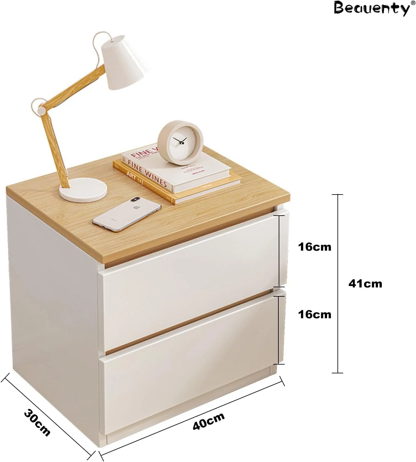 میز کنار تختی Beauenty، میز چوبی، مونتاژ آسان، میز کنار تختی با کشو برای اتاق خواب، اتاق نشیمن، خوابگاه (مدل 4)