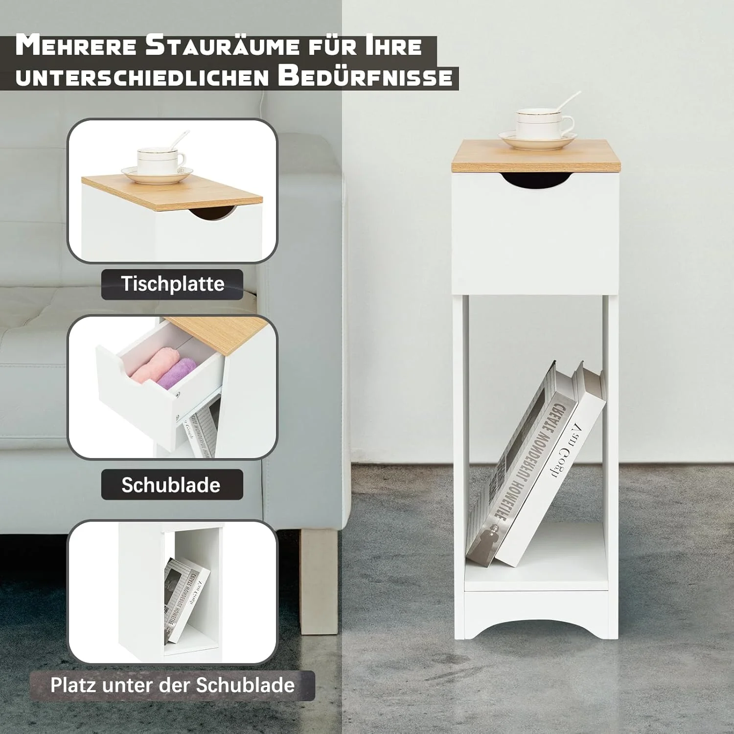 میز کنار تختی سفید با کشو برای اتاق خواب و اتاق کودک، میز کنار تختی برای تخت فنری، میز تلفن کنار مبل، ابعاد: 20 x 35 x 60 سانتی متر، C میز کنار تختی سفید با کشو برای اتاق خواب و اتاق کودک، میز کنار تختی برای تخت فنری، میز تلفن کنار مبل، ابعاد: 20 x 35 x 60 سانتی متر، C