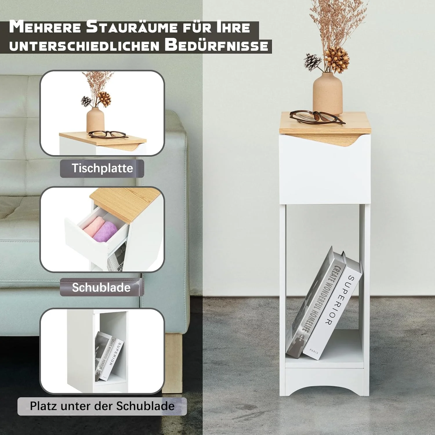 میز کنار تختی سفید، مناسب اتاق خواب و اتاق کودک، میز تلفن، ابعاد: 20x35x60 سانتی متر میز کنار تختی سفید، مناسب اتاق خواب و اتاق کودک، میز تلفن، ابعاد: 20x35x60 سانتی متر