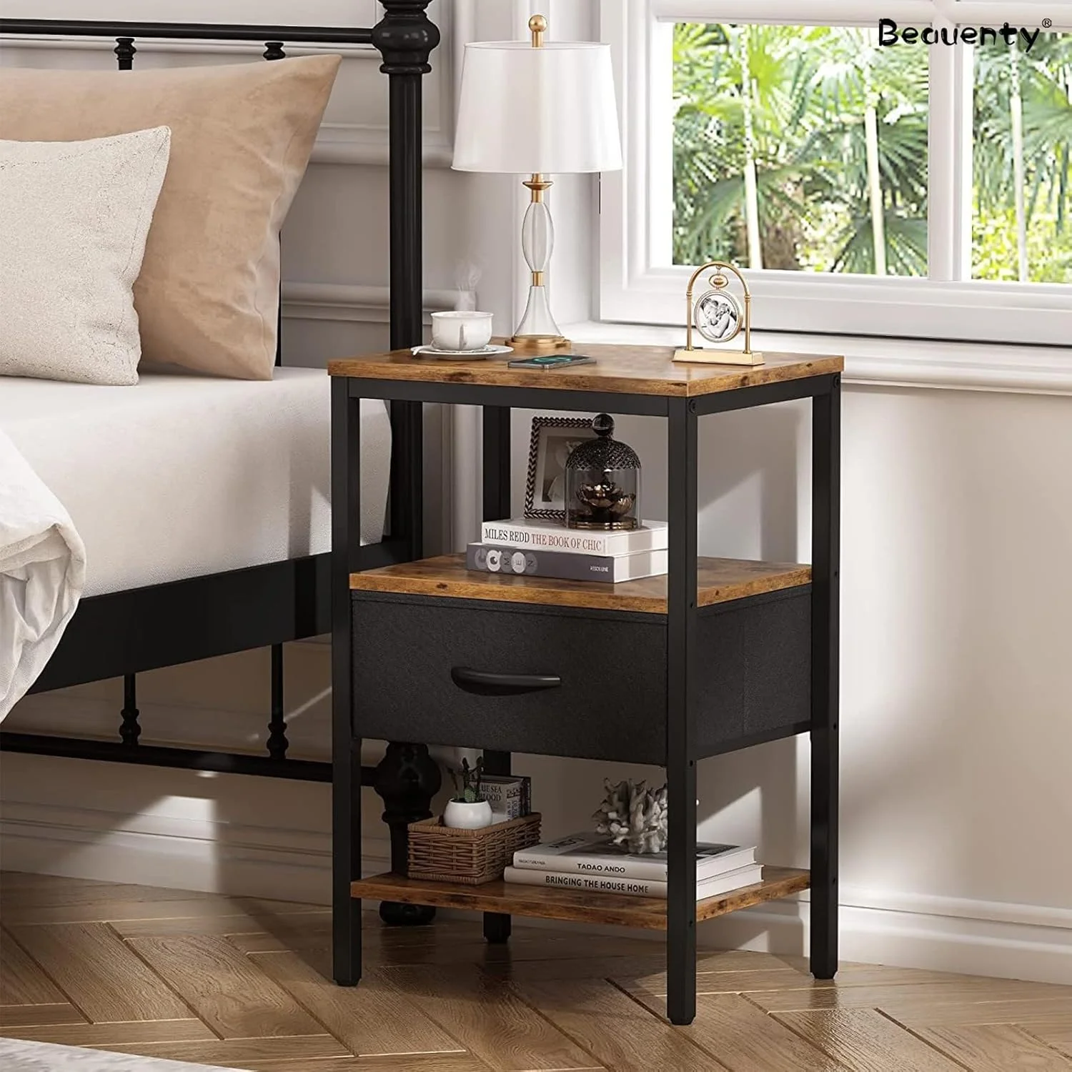 میز کنار تختی صنعتی Beauenty، میز کنار تخت، میز کنار مبل اتاق نشیمن با کشوهای پارچه ای نبافته (1 کشو) میز کنار تختی صنعتی Beauenty، میز کنار تخت، میز کنار مبل اتاق نشیمن با کشوهای پارچه ای نبافته (1 کشو)