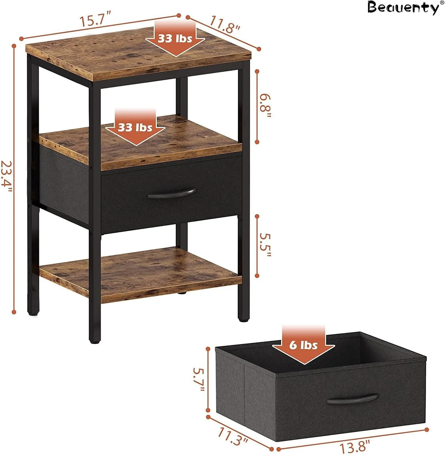 میز کنار تختی صنعتی Beauenty، میز کنار تخت، میز کنار مبل اتاق نشیمن با کشوهای پارچه ای نبافته (1 کشو) میز کنار تختی صنعتی Beauenty، میز کنار تخت، میز کنار مبل اتاق نشیمن با کشوهای پارچه ای نبافته (1 کشو)