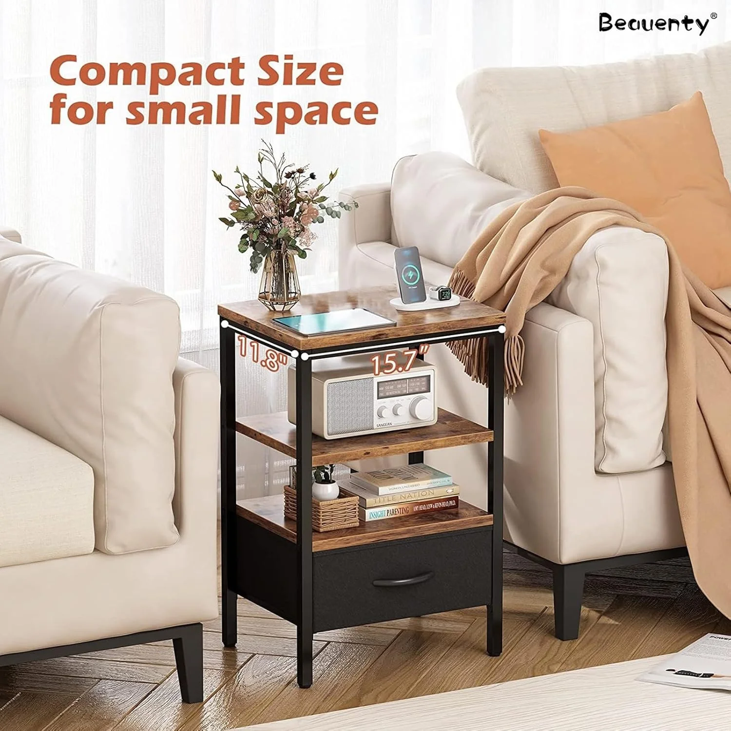 میز کنار تختی صنعتی Beauenty، میز کنار تخت، میز کنار مبل اتاق نشیمن با کشوهای پارچه ای نبافته (1 کشو) میز کنار تختی صنعتی Beauenty، میز کنار تخت، میز کنار مبل اتاق نشیمن با کشوهای پارچه ای نبافته (1 کشو)