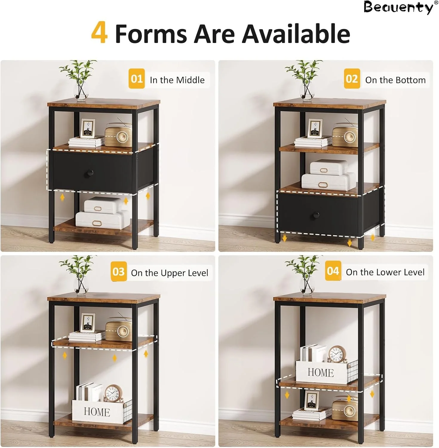 میز کنار تختی صنعتی Beauenty، میز کنار تخت، میز کنار مبل اتاق نشیمن با کشوهای پارچه ای نبافته (1 کشو) میز کنار تختی صنعتی Beauenty، میز کنار تخت، میز کنار مبل اتاق نشیمن با کشوهای پارچه ای نبافته (1 کشو)