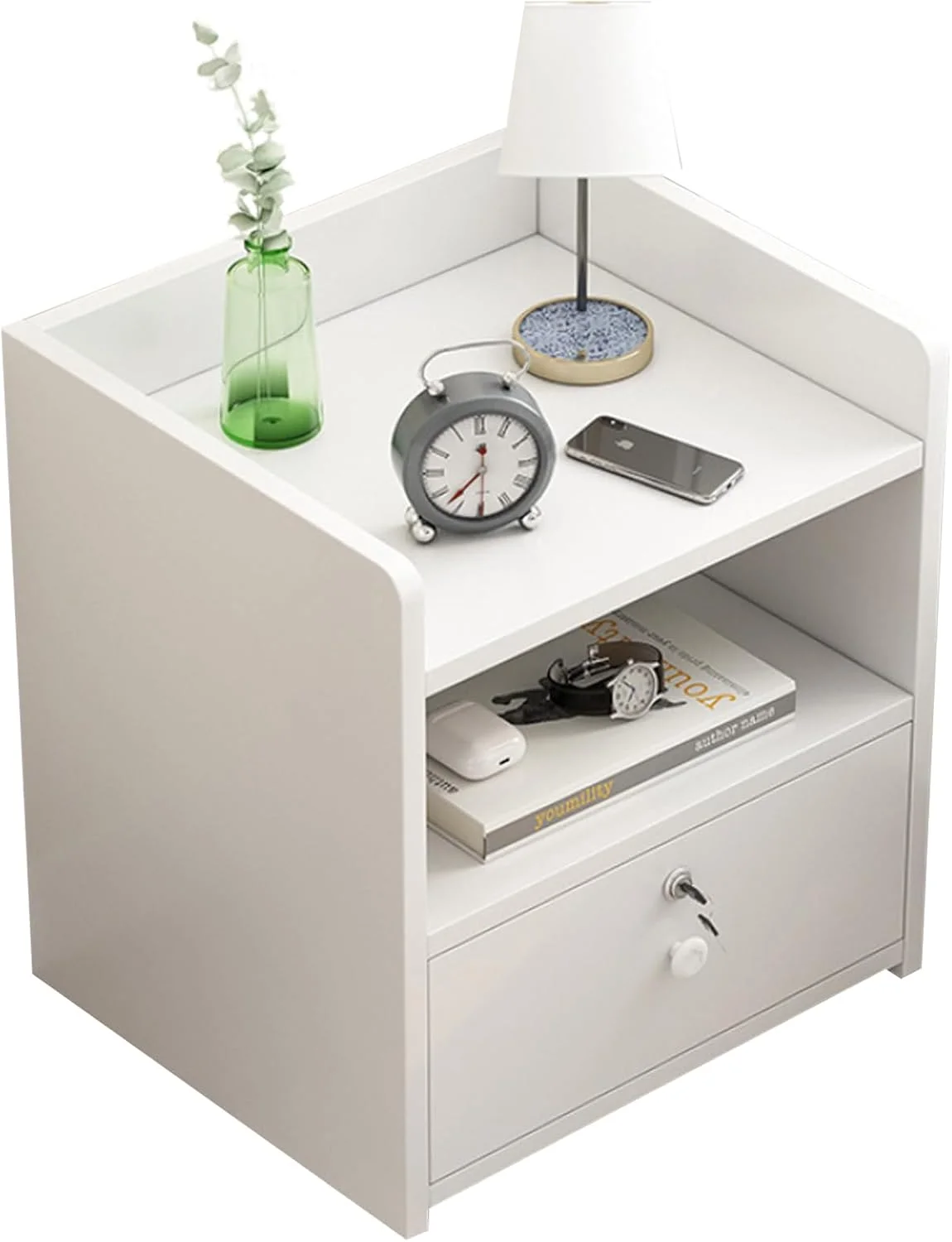 میز کنار تختی Beauenty، کابینت ذخیره سازی 32 * 60 * 40 سانتی متر، میز کنار تخت خاکستری و سفید موراندی، قفسه بندی اتاق خواب با کشو (سفید خالص)