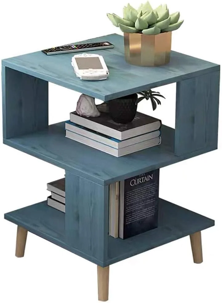 میز کنار تختی آبی 3 طبقه، میز کنار تختی کنار مبل، مونتاژ آسان، مبلمان کنار تختی، قفسه ذخیره سازی چند منظوره مناسب برای اتاق خواب، کنار تخت، اتاق نشیمن