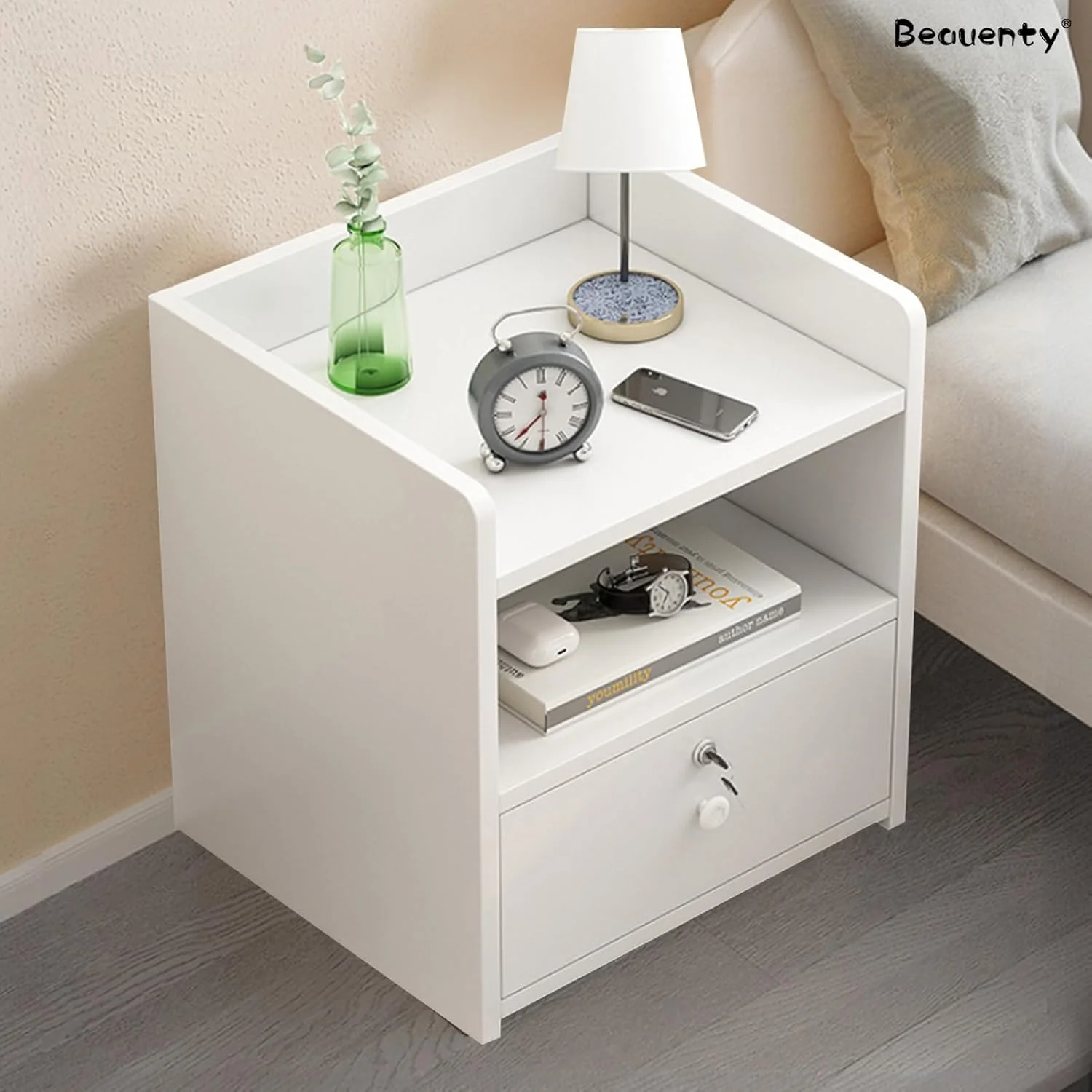 میز کنار تختی Beauenty، کابینت ذخیره سازی 32 * 60 * 40 سانتی متر، میز کنار تخت خاکستری و سفید موراندی، قفسه بندی اتاق خواب با کشو (سفید خالص) میز کنار تختی Beauenty، کابینت ذخیره سازی 32 * 60 * 40 سانتی متر، میز کنار تخت خاکستری و سفید موراندی، قفسه بندی اتاق خواب با کشو (سفید خالص)