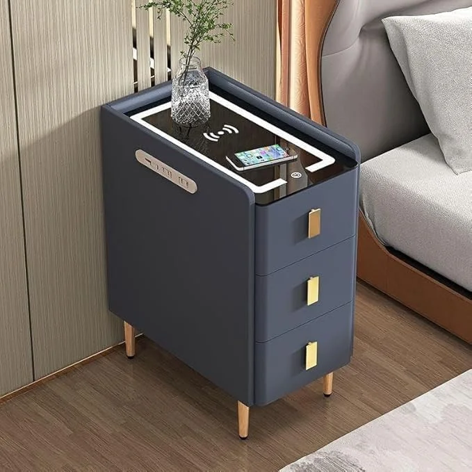 میز کنار تختی هوشمند اتاق خواب با کشو، میز کنار تختی، با قابلیت شارژ، میز مدرن کنار تختی با نور ال ای دی. (آبی) میز کنار تختی هوشمند اتاق خواب با کشو، میز کنار تختی، با قابلیت شارژ، میز مدرن کنار تختی با نور ال ای دی. (آبی)