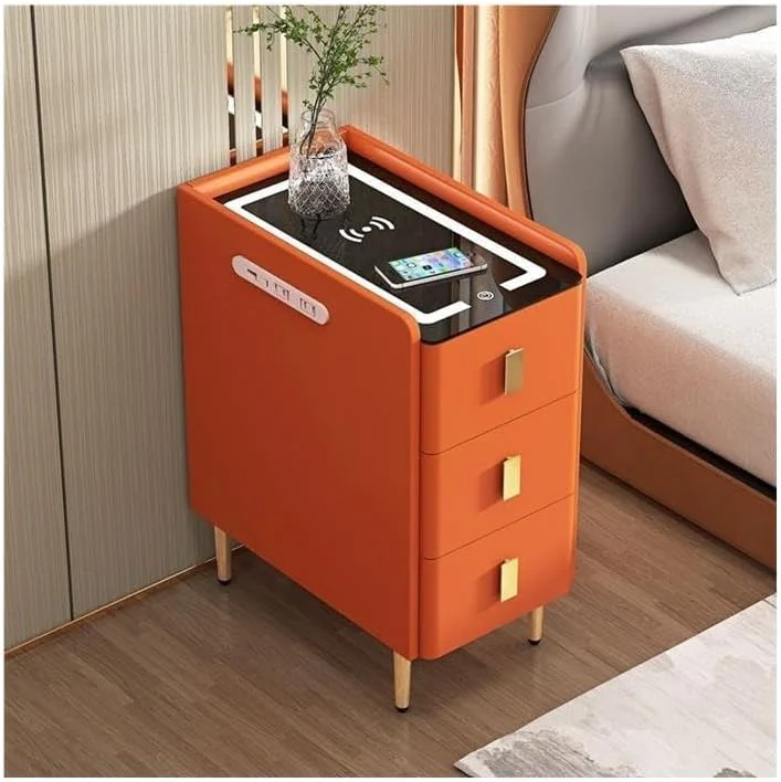 میز کنار تختی هوشمند SUPAAR، کابینت کنار تخت خواب با کشو، میز شب، با قابلیت شارژ، میز مدرن شب با چراغ ال ای دی. (نارنجی) میز کنار تختی هوشمند SUPAAR، کابینت کنار تخت خواب با کشو، میز شب، با قابلیت شارژ، میز مدرن شب با چراغ ال ای دی. (نارنجی)