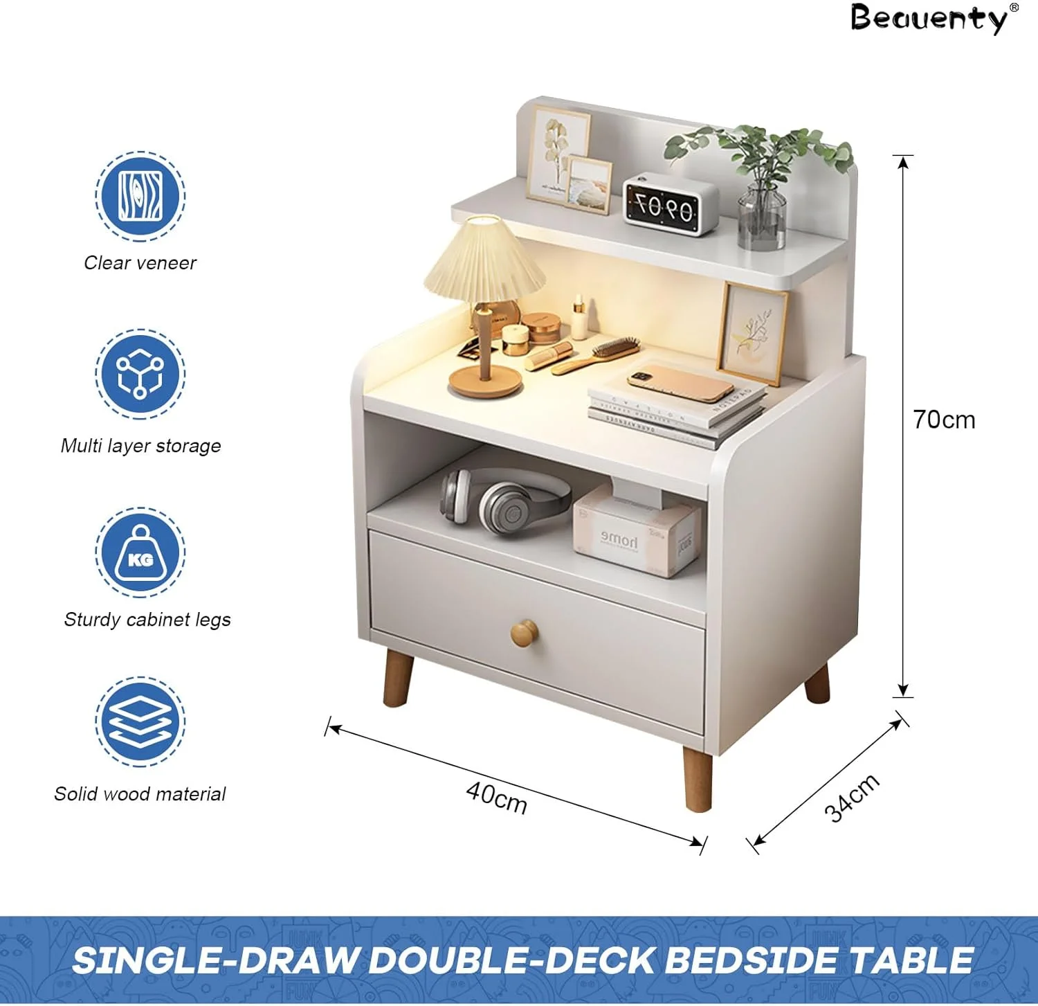 میز کنار تختی Beauenty، میز کنار تخت چوبی با کشو، قفسه ذخیره سازی کابینت کنار تخت دو طبقه، قفسه ذخیره سازی باز با سطح پهن تر برای اتاق خواب و اتاق نشیمن (سفید) میز کنار تختی Beauenty، میز کنار تخت چوبی با کشو، قفسه ذخیره سازی کابینت کنار تخت دو طبقه، قفسه ذخیره سازی باز با سطح پهن تر برای اتاق خواب و اتاق نشیمن (سفید)