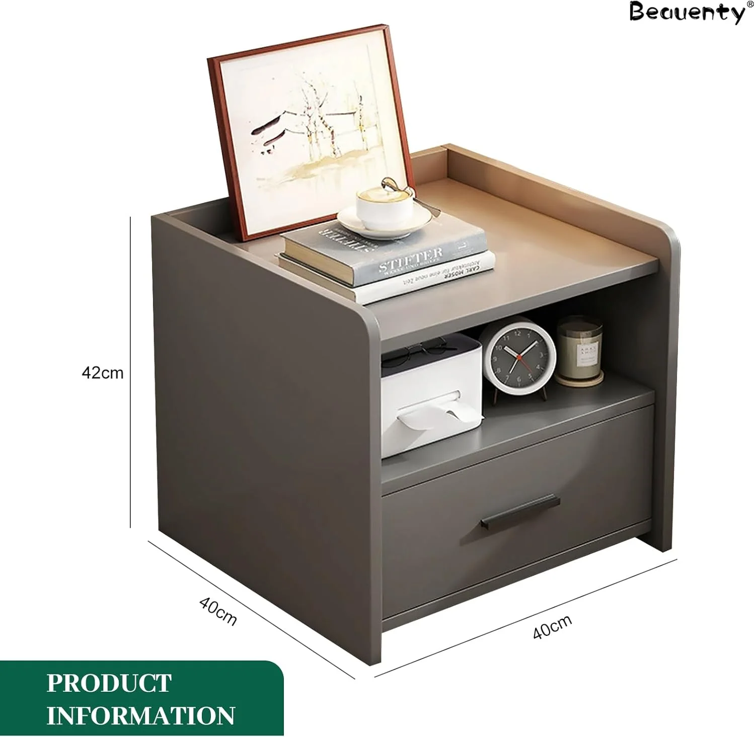 میز پاتختی مدرن Beauenty با کشو، میز کنار تختی برای اتاق خواب و نشیمن، پاتختی با فضای ذخیره سازی بزرگ، پاتختی خاکستری درجه یک (مدل 1)