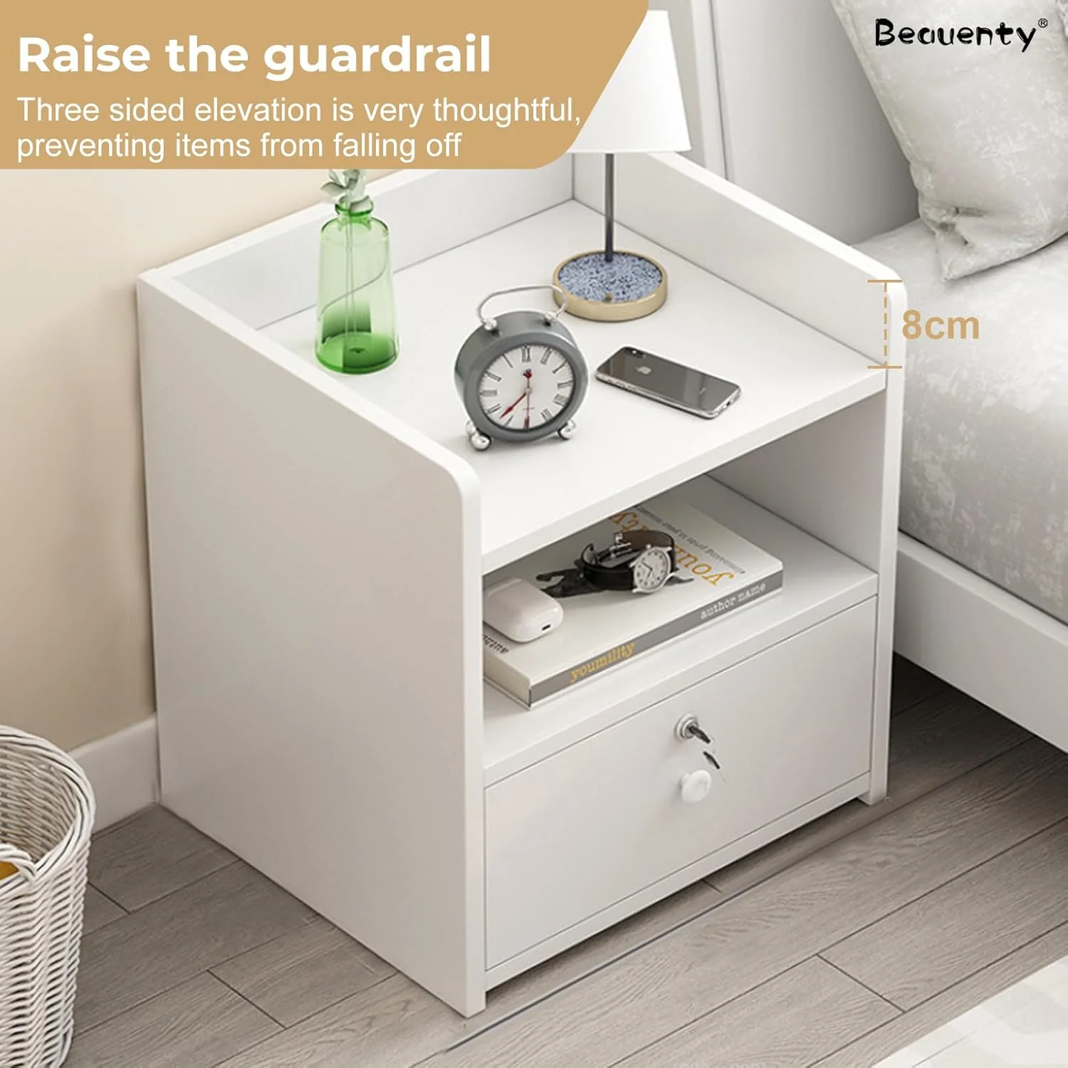 میز کنار تختی Beauenty، کابینت ذخیره سازی 32 * 60 * 40 سانتی متر، میز کنار تخت خاکستری و سفید موراندی، قفسه بندی اتاق خواب با کشو (سفید خالص) میز کنار تختی Beauenty، کابینت ذخیره سازی 32 * 60 * 40 سانتی متر، میز کنار تخت خاکستری و سفید موراندی، قفسه بندی اتاق خواب با کشو (سفید خالص)