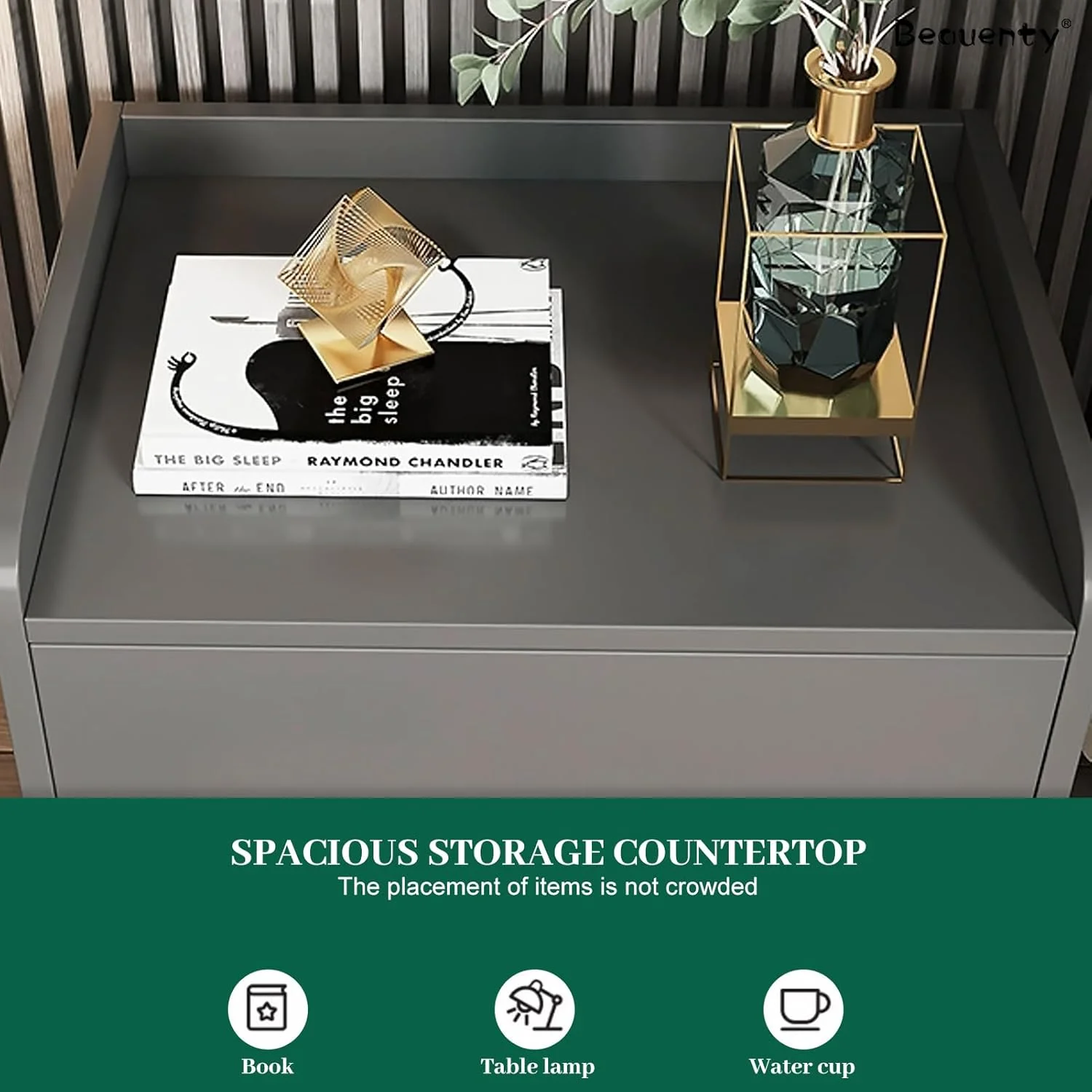 میز پاتختی مدرن Beauenty با کشو، میز کنار تختی برای اتاق خواب و نشیمن، پاتختی با فضای ذخیره سازی بزرگ، پاتختی خاکستری درجه یک (مدل 1)