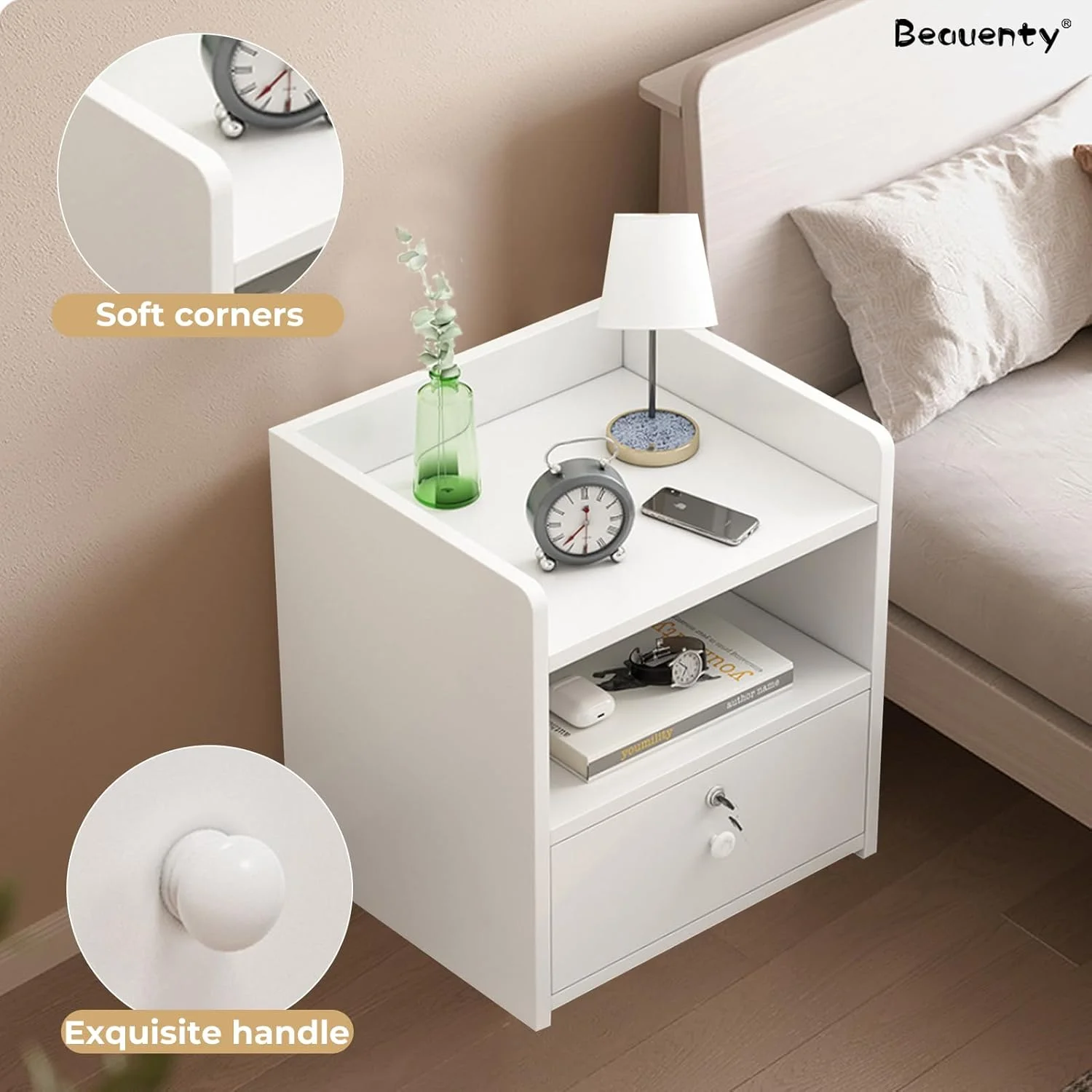 میز کنار تختی Beauenty، کابینت ذخیره سازی 32 * 60 * 40 سانتی متر، میز کنار تخت خاکستری و سفید موراندی، قفسه بندی اتاق خواب با کشو (سفید خالص) میز کنار تختی Beauenty، کابینت ذخیره سازی 32 * 60 * 40 سانتی متر، میز کنار تخت خاکستری و سفید موراندی، قفسه بندی اتاق خواب با کشو (سفید خالص)