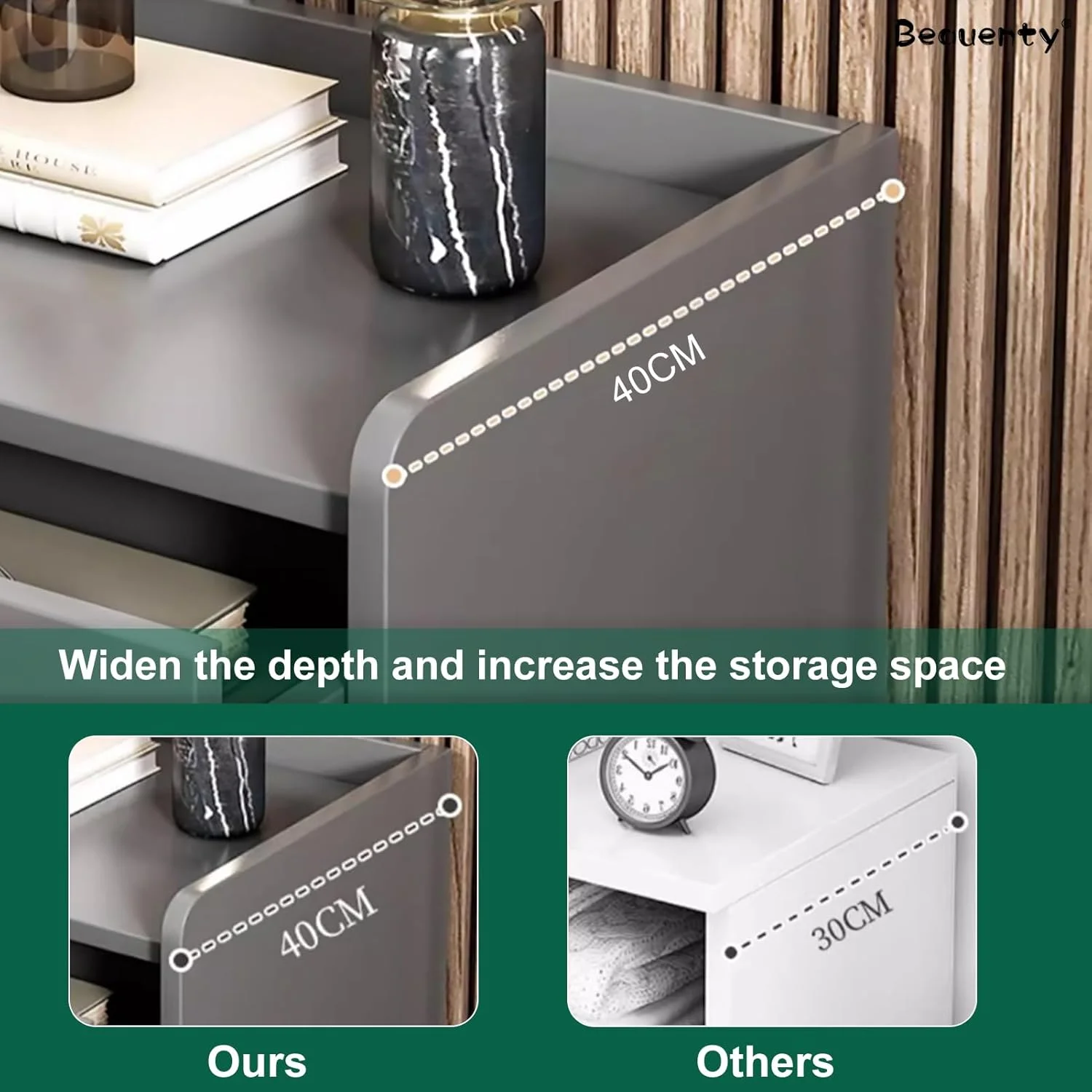 میز پاتختی مدرن Beauenty با کشو، میز کنار تختی برای اتاق خواب و نشیمن، پاتختی با فضای ذخیره سازی بزرگ، پاتختی خاکستری درجه یک (مدل 1)