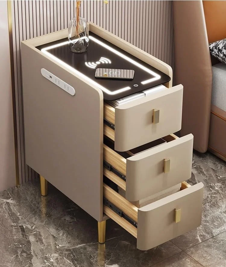 میز کنار تختی هوشمند SUPAAR، کابینت کنار تخت خواب با کشو، میز شب، با قابلیت شارژ، میز مدرن شب با چراغ ال ای دی. (نارنجی) میز کنار تختی هوشمند SUPAAR، کابینت کنار تخت خواب با کشو، میز شب، با قابلیت شارژ، میز مدرن شب با چراغ ال ای دی. (نارنجی)