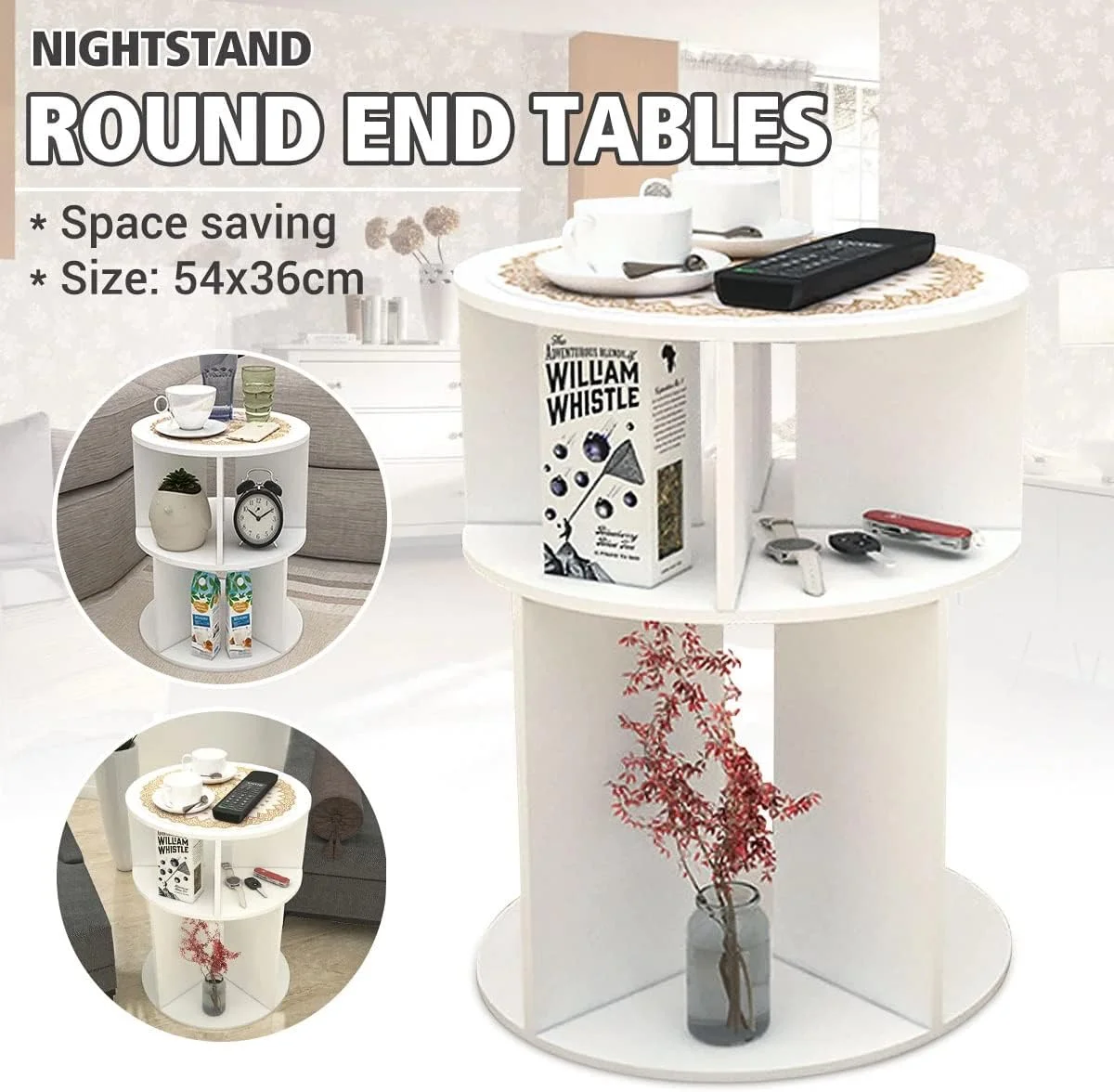 میز کنار تختی / میز پلاستیکی متمایز کنار تخت برای اتاق خواب چند منظوره / طاولة جانبیة