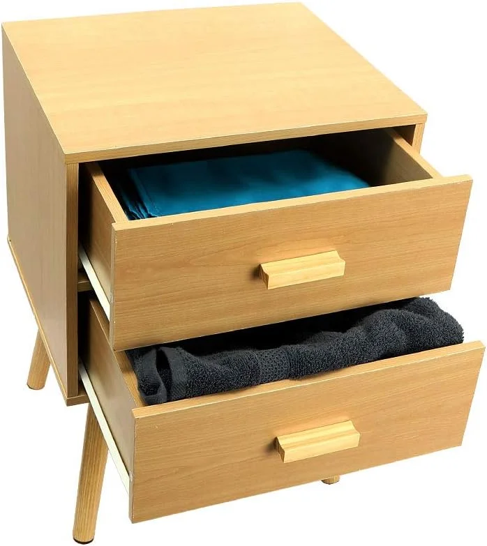 میز کنار تختی یاتای با کشو، میز عسلی چوبی محکم و جمع و جور، میز کنار تختی مدرن با دو کشو کشویی و دستگیره های شیک، میز کنار تخت چند منظوره برای اتاق خواب، اتاق نشیمن و دفتر کار