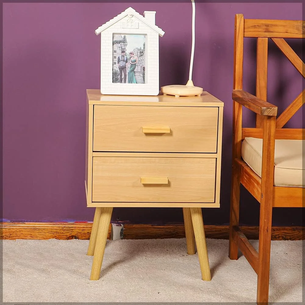 میز کنار تختی چوبی چند منظوره YAHOME، میز کنار تختی به سبک نوردیک برای اتاق خواب، کابینت کنار تختی ساده و مدرن با 2 کشو، واحد ذخیره سازی اتاق نشیمن اتاق خواب