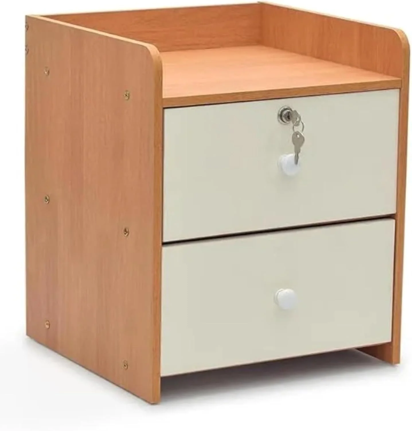 میز کنار تختی کارناک با کشوهای قفل‌دار برای اتاق نشیمن/دفتر/میز کنار مبل - 601 - بلوطی و سفید
