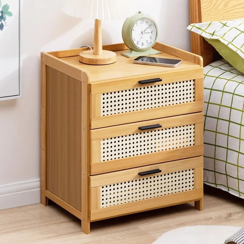 میز کنار تختی، میز پاتختی بامبو طبیعی با 3 کشو، کابینت میز کناری حصیری کوچک برای کنار تخت خواب، کمد نگهداری وسایل منزل برای کنار مبل اتاق نشیمن (قهوه ای روشن) میز کنار تختی، میز پاتختی بامبو طبیعی با 3 کشو، کابینت میز کناری حصیری کوچک برای کنار تخت خواب، کمد نگهداری وسایل منزل برای کنار مبل اتاق نشیمن (قهوه ای روشن)