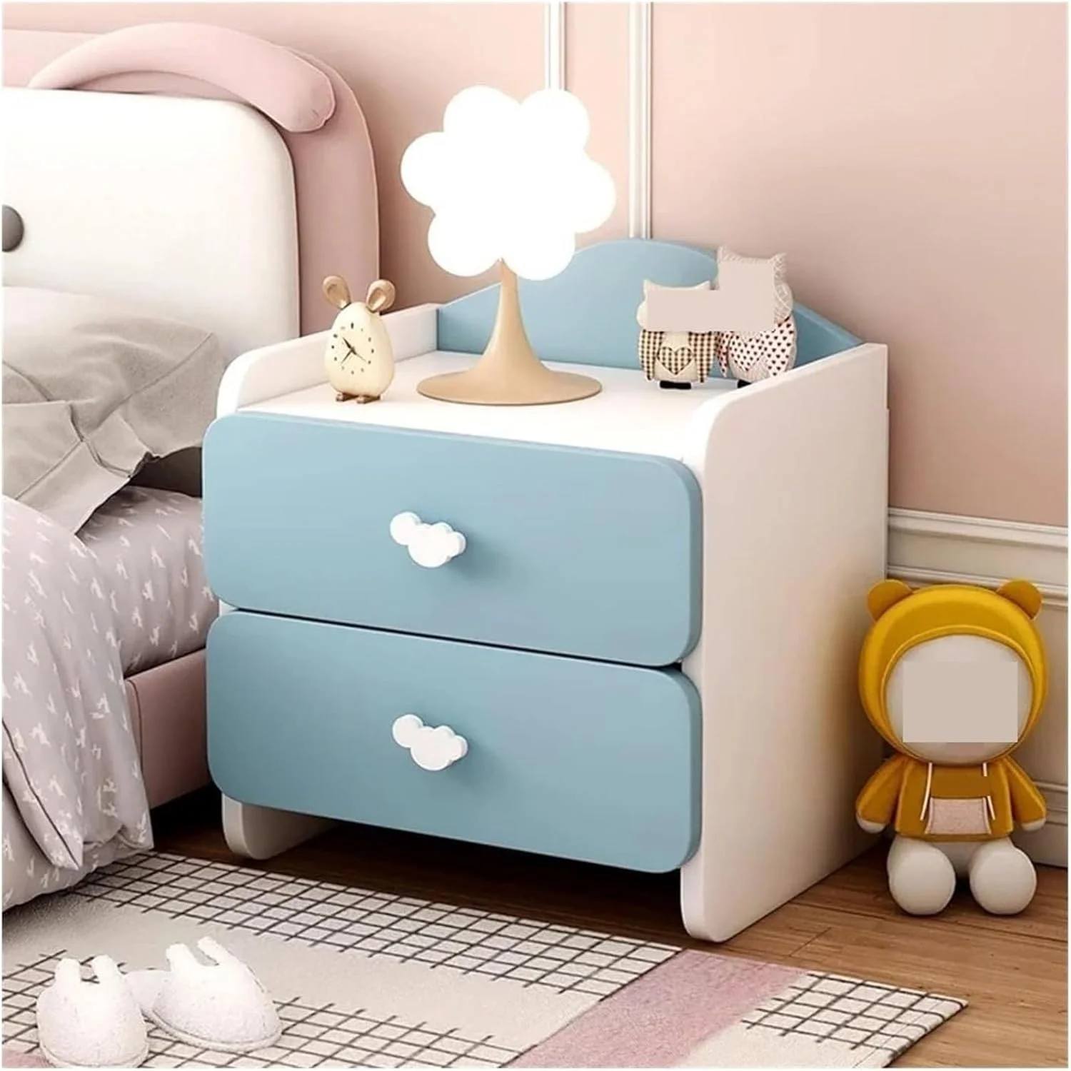 میز کنار تختی چوبی آبی، کابینت سازمان دهنده کنار تخت باز، با 2 کشو و محفظه ضد افتادن، برای اتاق خواب کودک/بچه ها میز کنار تختی چوبی آبی، کابینت سازمان دهنده کنار تخت باز، با 2 کشو و محفظه ضد افتادن، برای اتاق خواب کودک/بچه ها