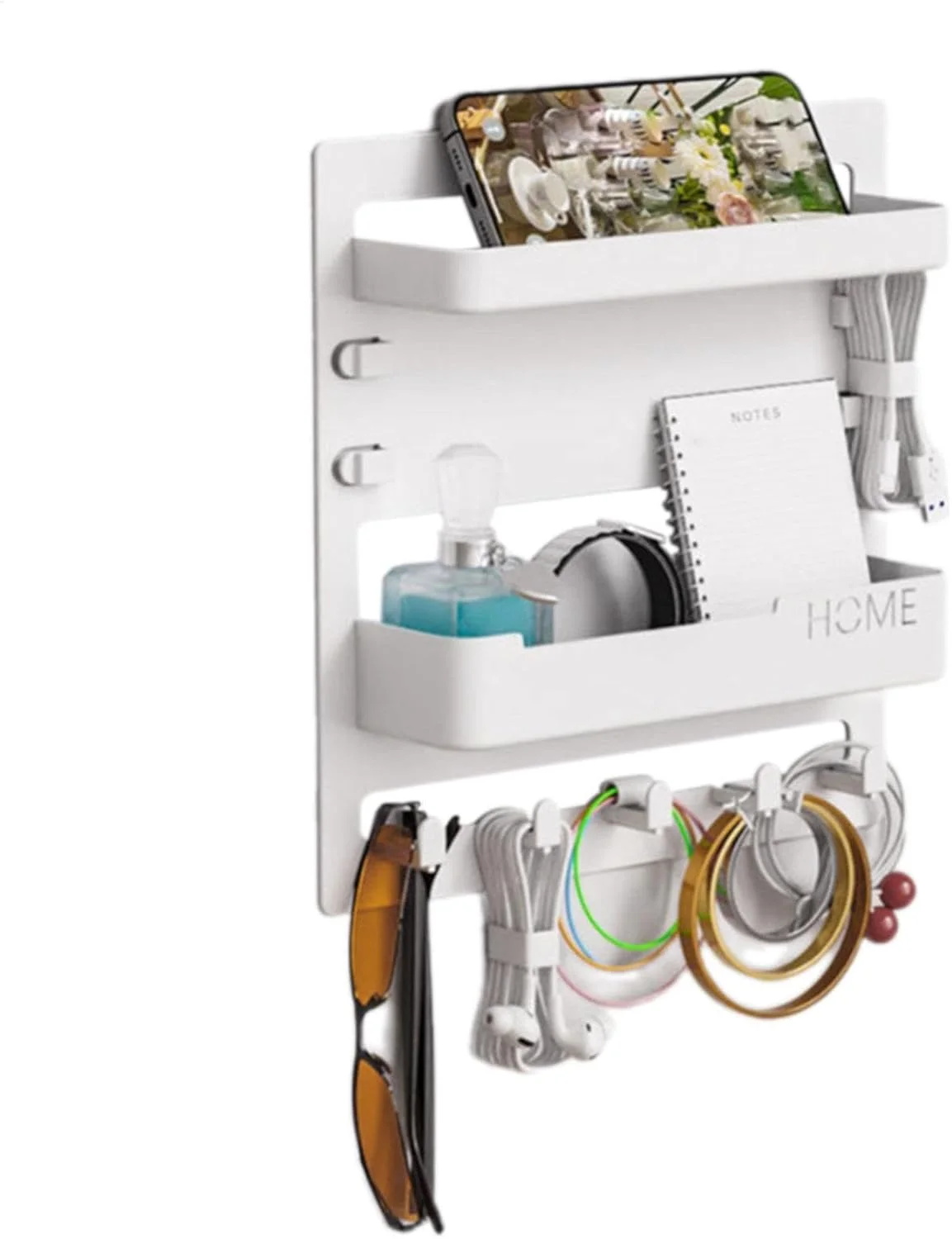 شلف شناور کنار تختی، سازمان دهنده دیواری با قلاب و گیره کابل، قفسه نگهداری جمع و جور برای اتاق خواب، دفتر، RV یا مهد کودک، 24x23x5.4 سانتی متر