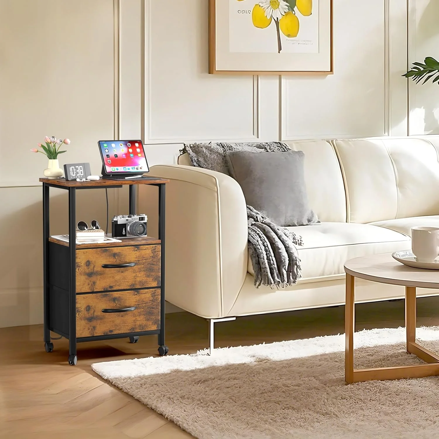 میز کنار تختی - کابینت کنار تختی با ایستگاه شارژ - میز کنار تختی با 2 کشو پارچه ای بزرگ، میز کنار تخت 42 سانتی متری با چراغ های ال ای دی برای اتاق خواب، اتاق نشیمن میز کنار تختی - کابینت کنار تختی با ایستگاه شارژ - میز کنار تختی با 2 کشو پارچه ای بزرگ، میز کنار تخت 42 سانتی متری با چراغ های ال ای دی برای اتاق خواب، اتاق نشیمن