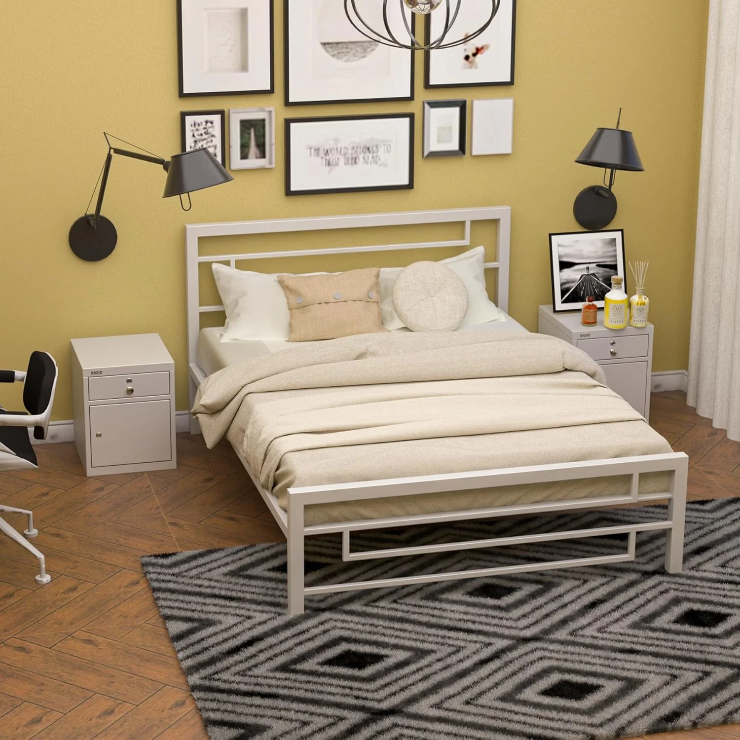 کابینت کنار تختی محکم | کابینت واحد ذخیره سازی کنار تخت خواب با کشو و درب چرخشی | میز کنار تختی قفل دار برای اتاق نشیمن مهمان خانه و دفتر کار (سفید، 45D x 40W x 50H سانتی متر) مونتاژ شده