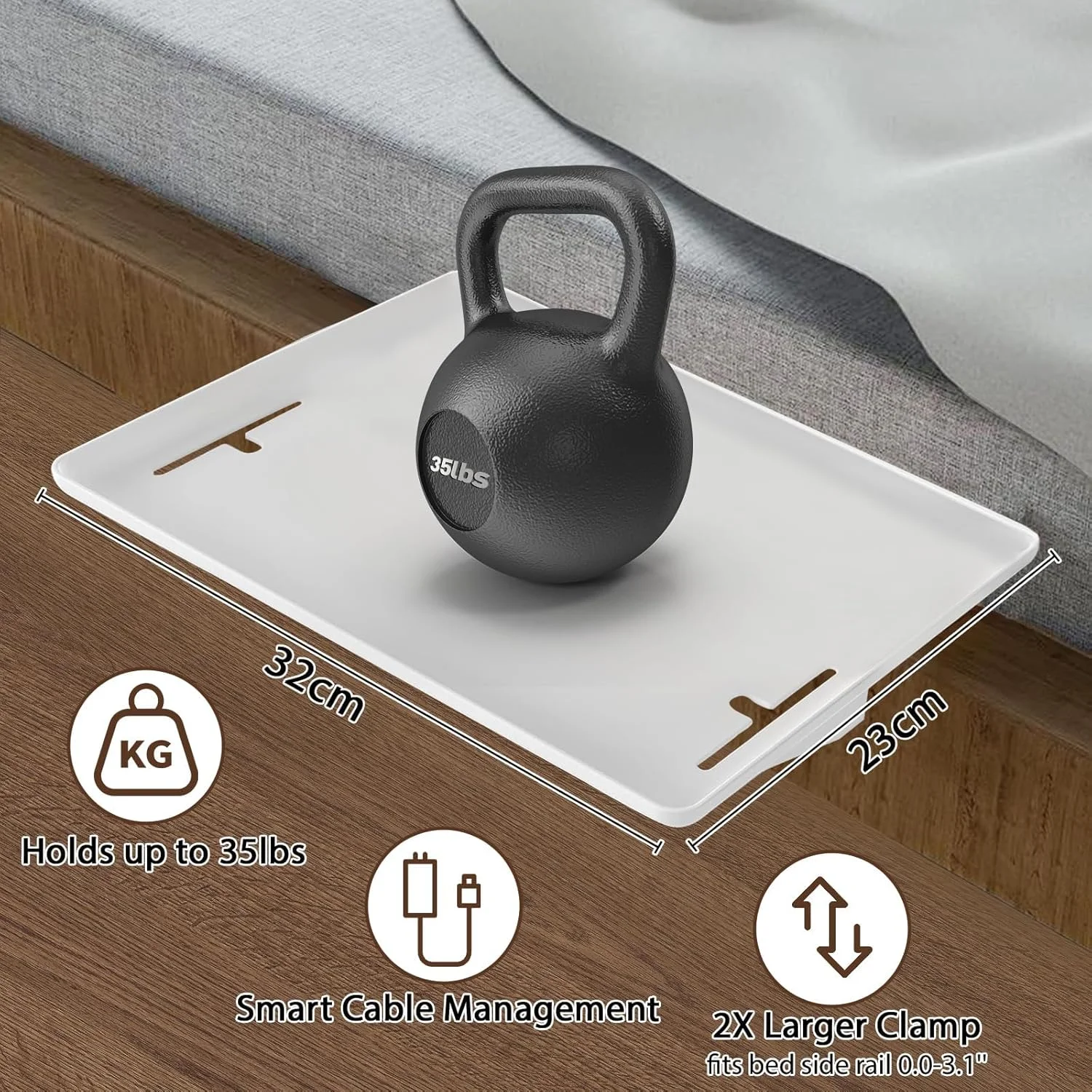 قفسه گیره ای کنار تخت خواب برای تخت های دو طبقه و زیر شیروانی، سازمان دهنده سینی کنار تخت با سوراخ های کابل، فضای ذخیره سازی بادوام کنار تخت برای کودکان، خوابگاه ها، اتاق خواب های کوچک (سفید) قفسه گیره ای کنار تخت خواب برای تخت های دو طبقه و زیر شیروانی، سازمان دهنده سینی کنار تخت با سوراخ های کابل، فضای ذخیره سازی بادوام کنار تخت برای کودکان، خوابگاه ها، اتاق خواب های کوچک (سفید)