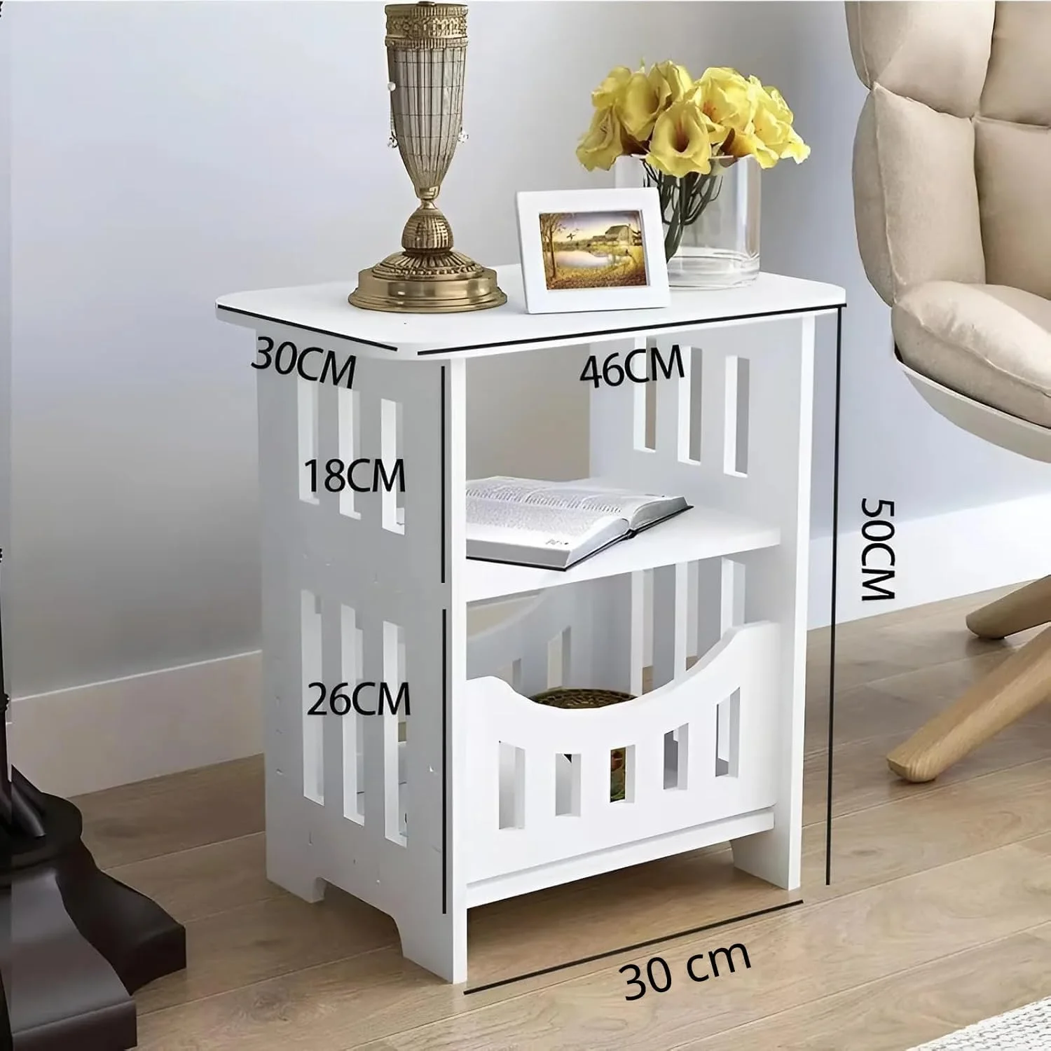 میز پاتختی باریک با کشو، میز کنار تختی کوچک سفید، میز کنار تختی باریک و قفسه مجله، میز عسلی جمع و جور شیک و زیبا برای مبلمان اتاق خواب برای فضاهای کوچک (سفید A-50x30x46CM) میز پاتختی باریک با کشو، میز کنار تختی کوچک سفید، میز کنار تختی باریک و قفسه مجله، میز عسلی جمع و جور شیک و زیبا برای مبلمان اتاق خواب برای فضاهای کوچک (سفید A-50x30x46CM)