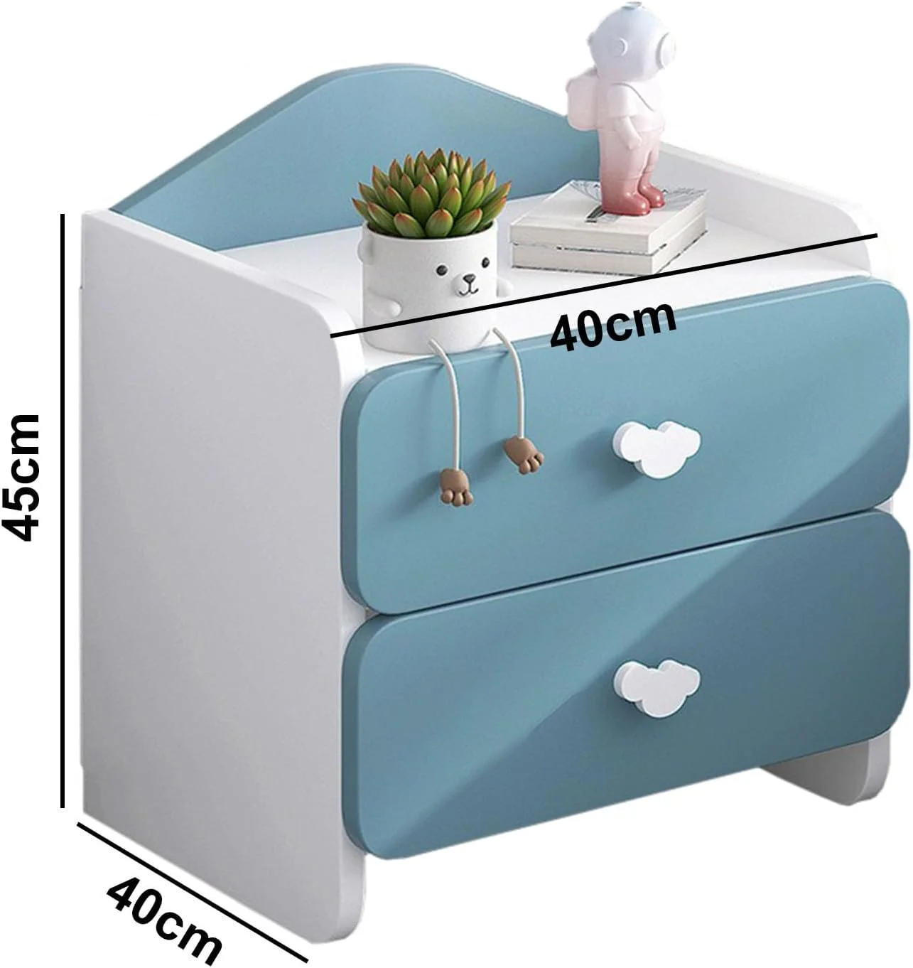 میز کنار تختی چوبی آبی، کابینت سازمان دهنده کنار تخت باز، با 2 کشو و محفظه ضد افتادن، برای اتاق خواب کودک/بچه ها