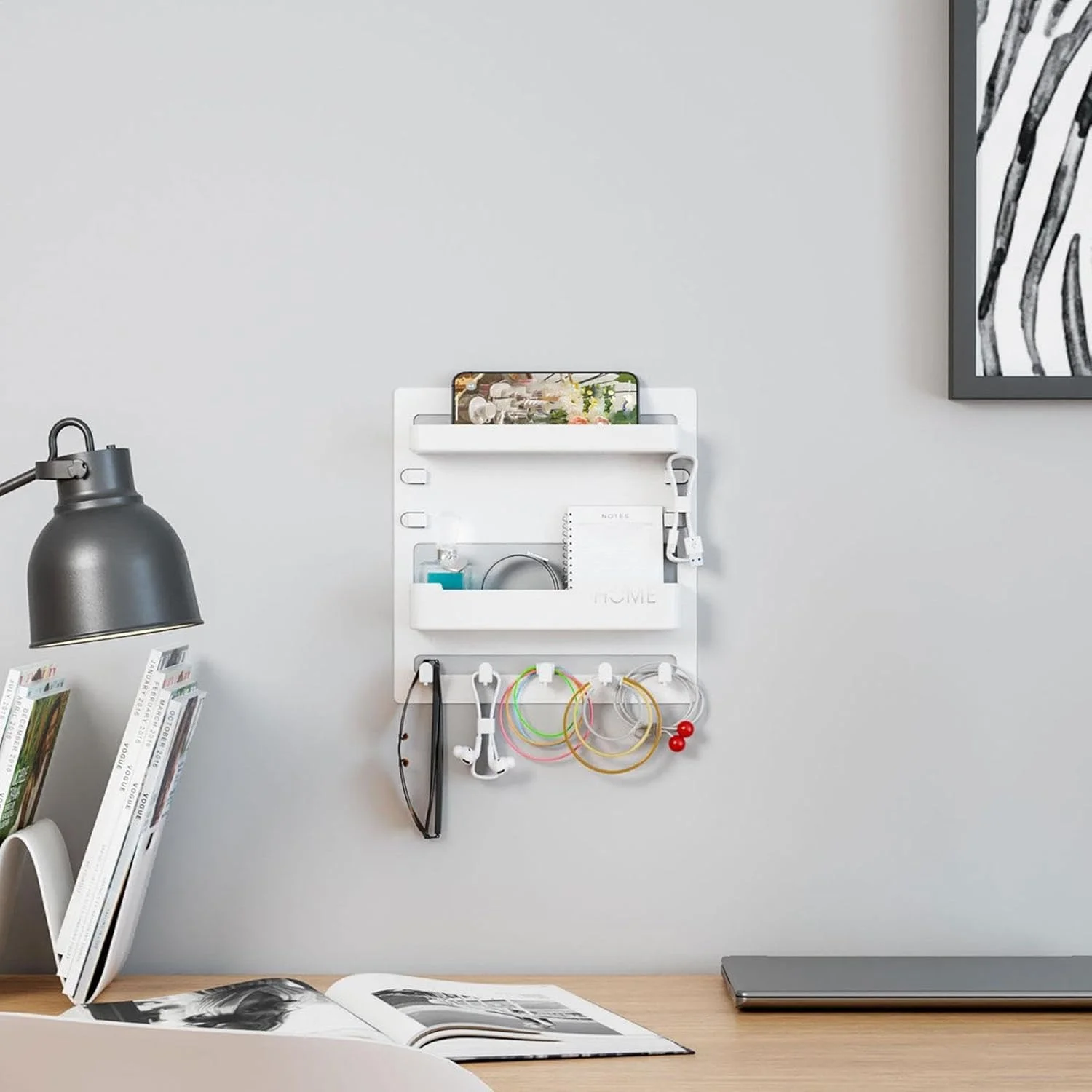 شلف شناور کنار تختی، سازمان دهنده دیواری با قلاب و گیره کابل، قفسه نگهداری جمع و جور برای اتاق خواب، دفتر، RV یا مهد کودک، 24x23x5.4 سانتی متر شلف شناور کنار تختی، سازمان دهنده دیواری با قلاب و گیره کابل، قفسه نگهداری جمع و جور برای اتاق خواب، دفتر، RV یا مهد کودک، 24x23x5.4 سانتی متر